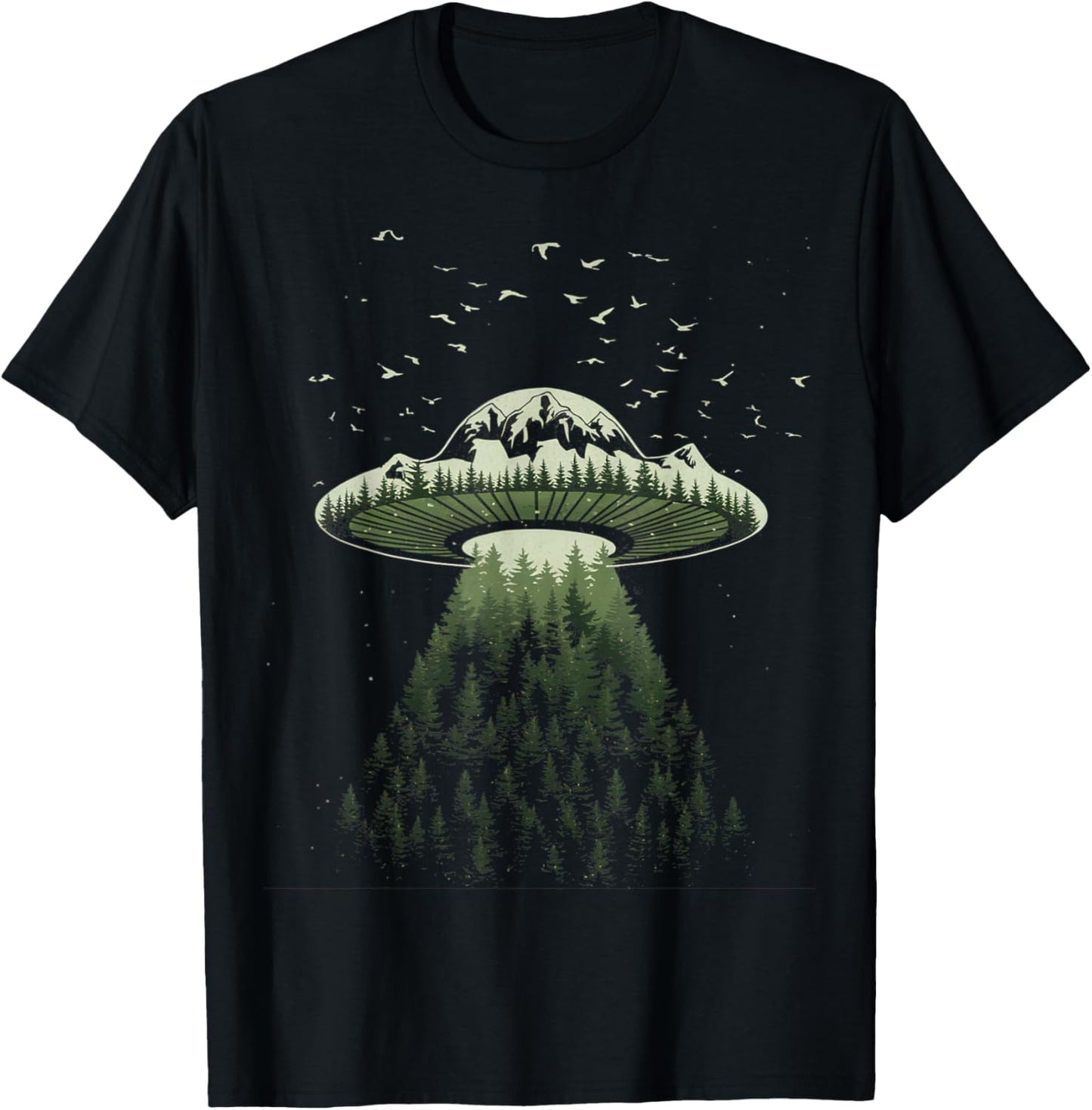 Vintage Alien Space Ship Earth Design UFO Black T-Shirt - T-Shirt | Black