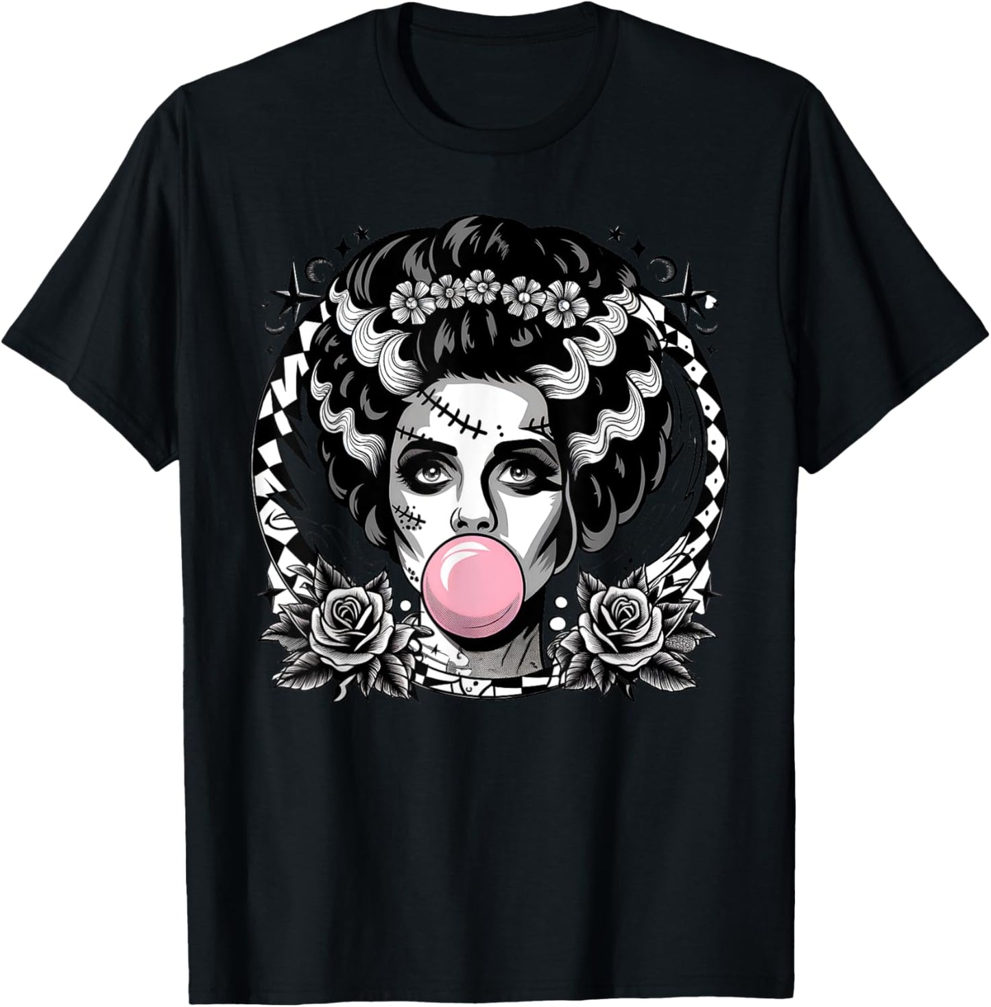 Frankenstein Monster And Bride Bubble Gum Funny Halloween T-Shirt - T-Shirt | Black