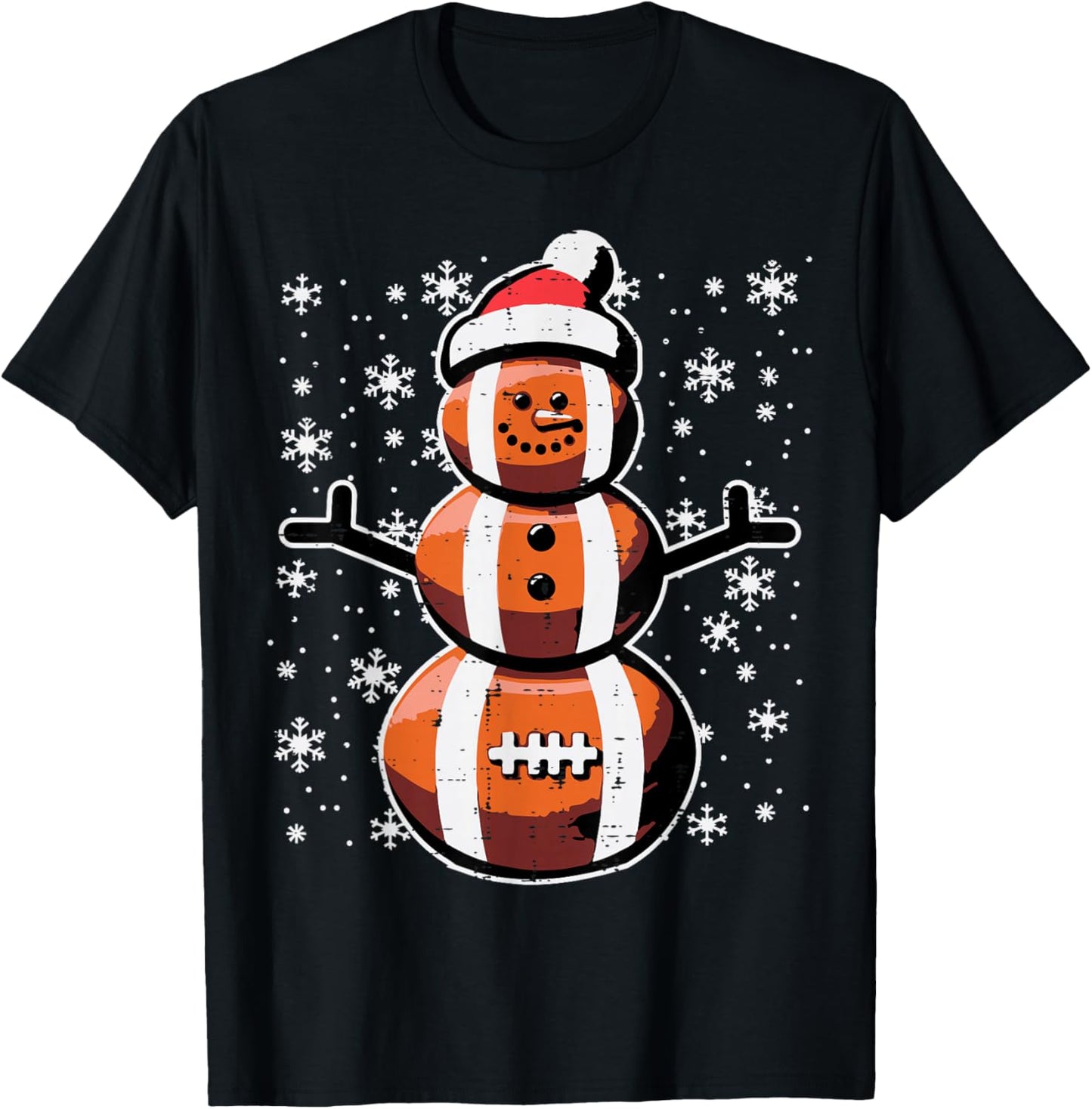 Christmas American Football Snowman Xmas Boys Kids Men Youth T-Shirt - T-Shirt | Black