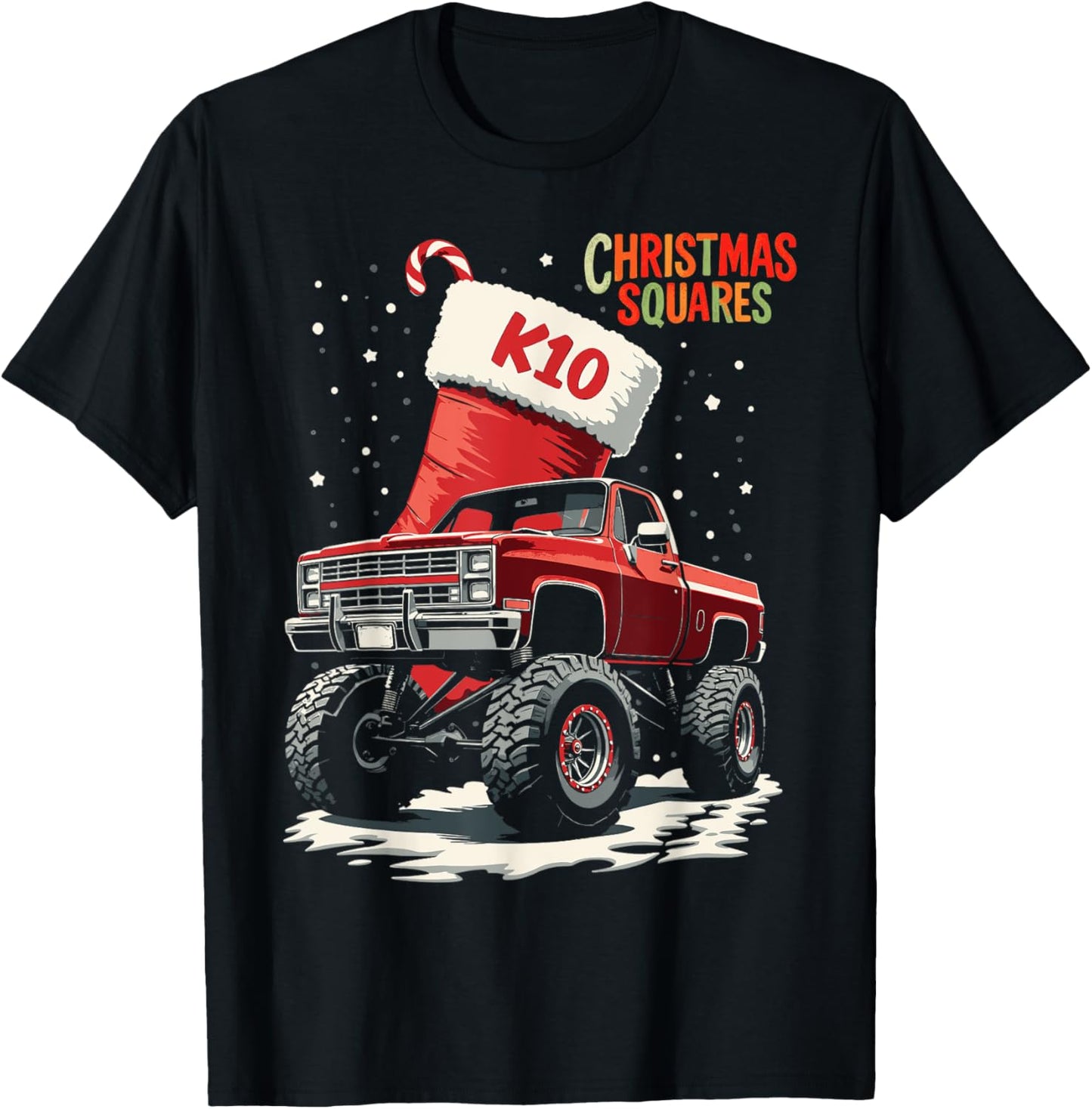 Squarebody K10 Christmas Squares Holiday Stocking truck T-Shirt - T-Shirt | Black