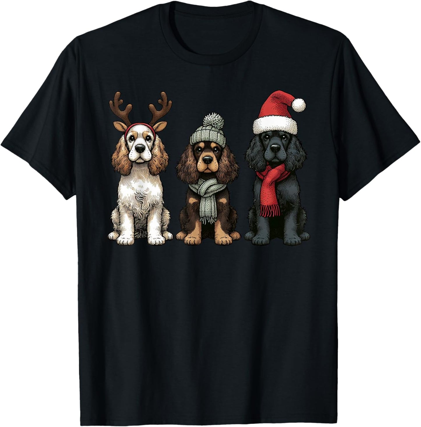 Santa Reindeer Cocker Spaniel Christmas Cocker Lover Pajama T-Shirt - T-Shirt | Black