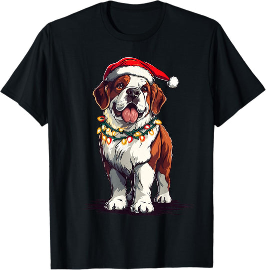 Saint Bernard Santa Christmas Tree Lights Xmas St.Bernard T-Shirt - T-Shirt | Black