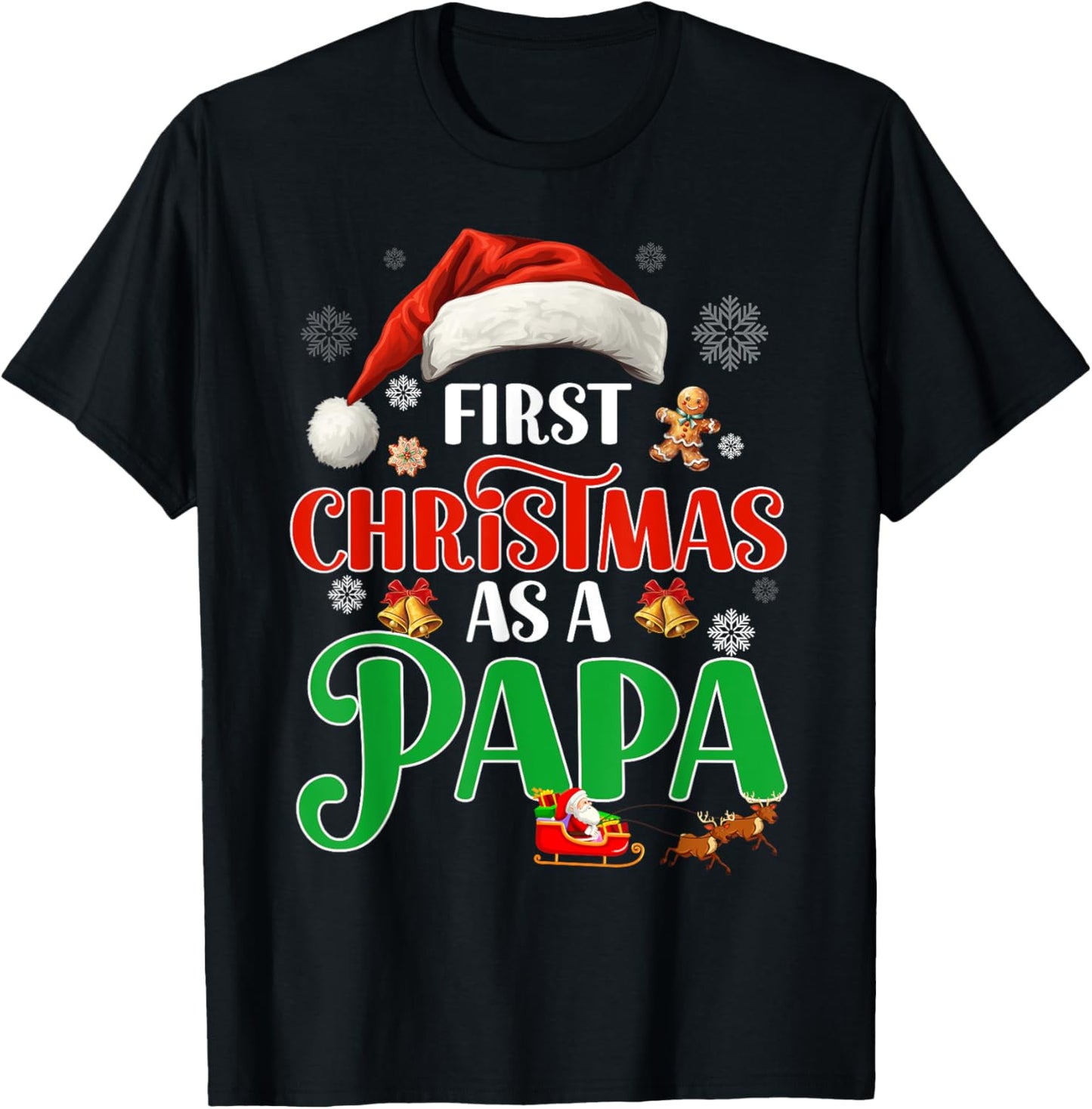 Announcement First Christmas As A Papa Matching Family Xmas T-Shirt - T-Shirt | Black