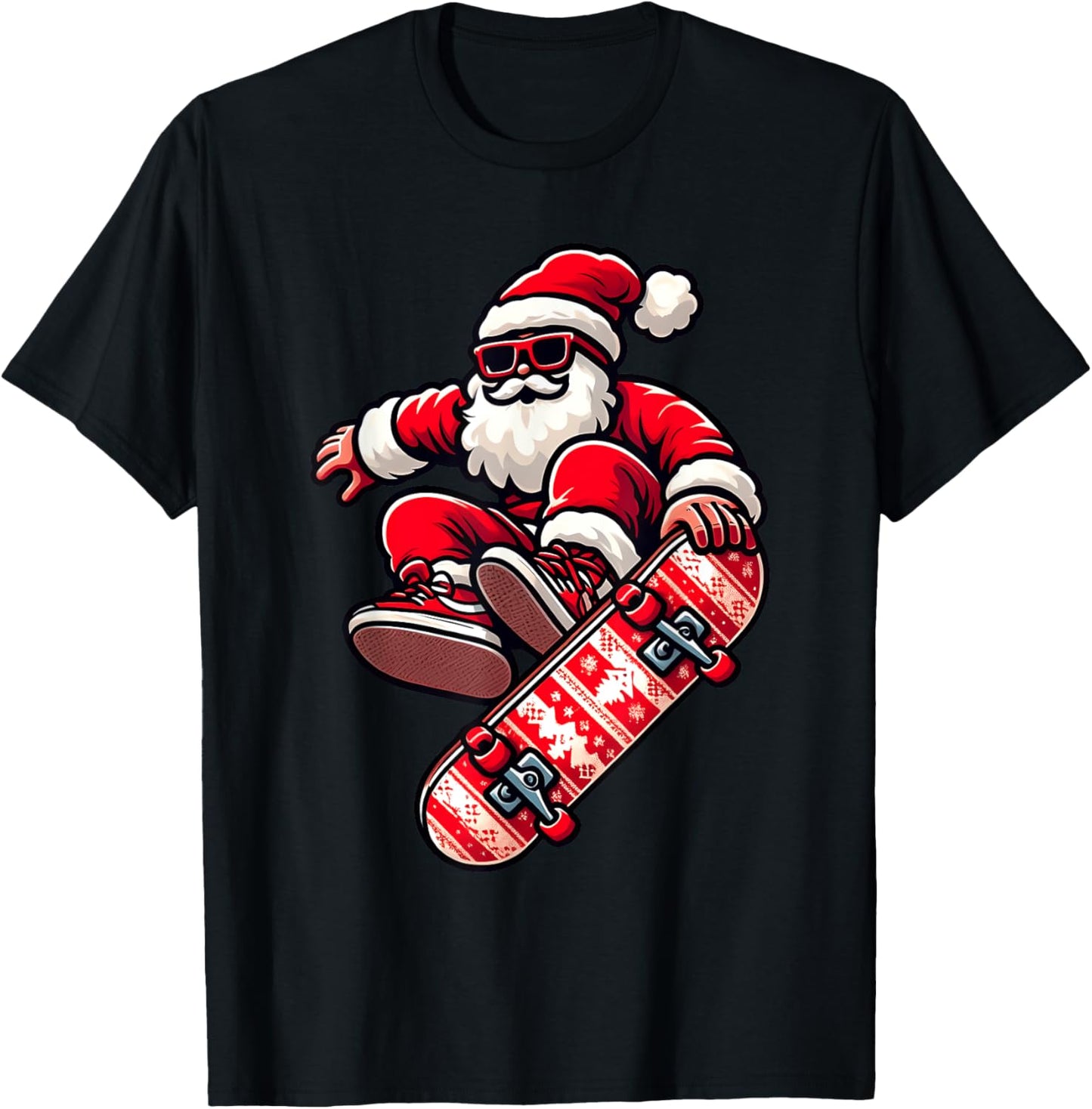Santa Claus on Skateboard Xmas Pajama Family Toddlers Kids T-Shirt - T-Shirt | Black