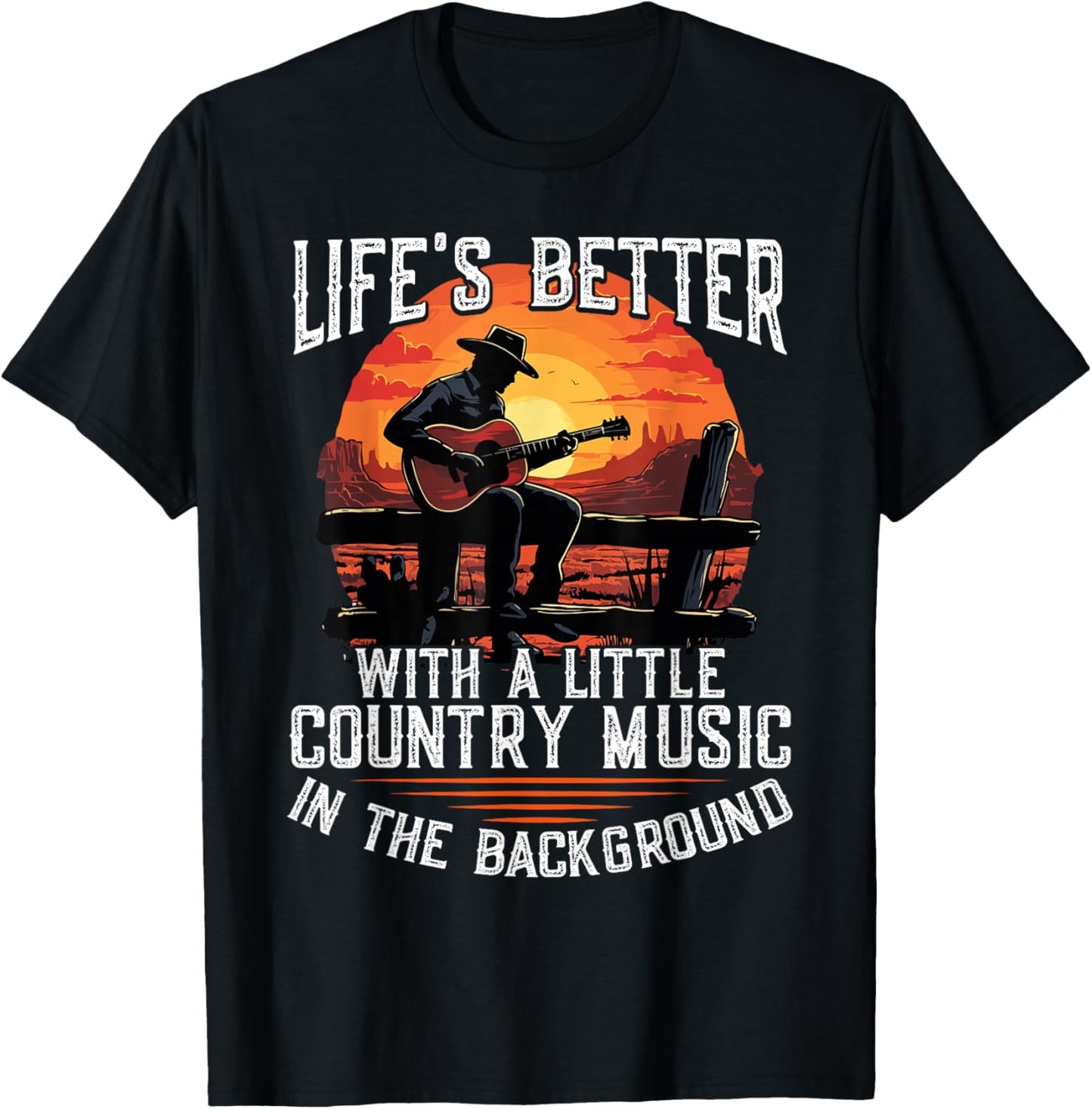Country Music Cowboy Western Guitar T-Shirt - T-Shirt | Black