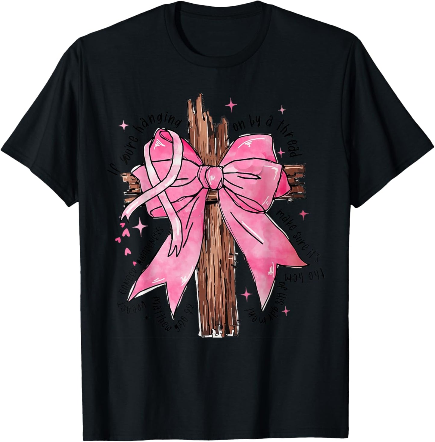 Jesus Pink Bow Cross Breast Cancer Awareness T-Shirt - T-Shirt | Black