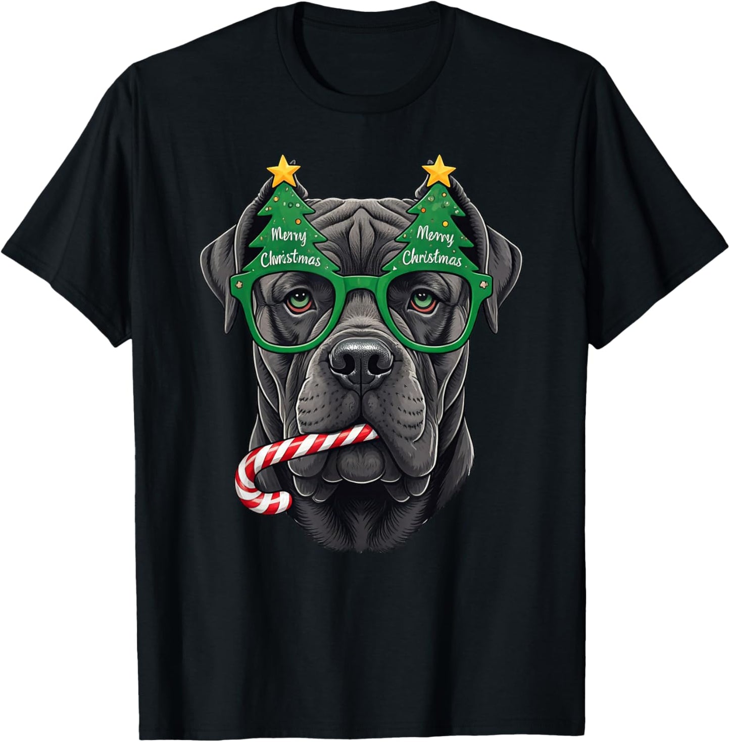 Christmas Tree Sunglasses Cane Corso Candy Cane T-Shirt - T-Shirt | Black