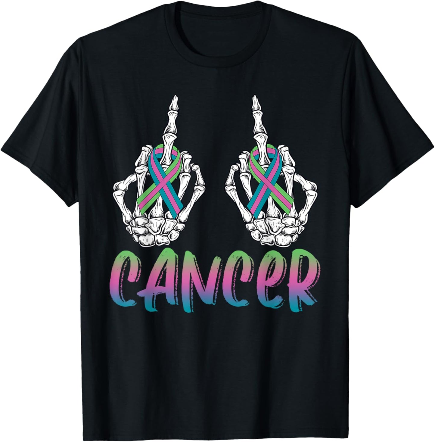 Fuck Cancer Metastatic Breast Cancer Skeleton Halloween Day T-Shirt - T-Shirt | Black