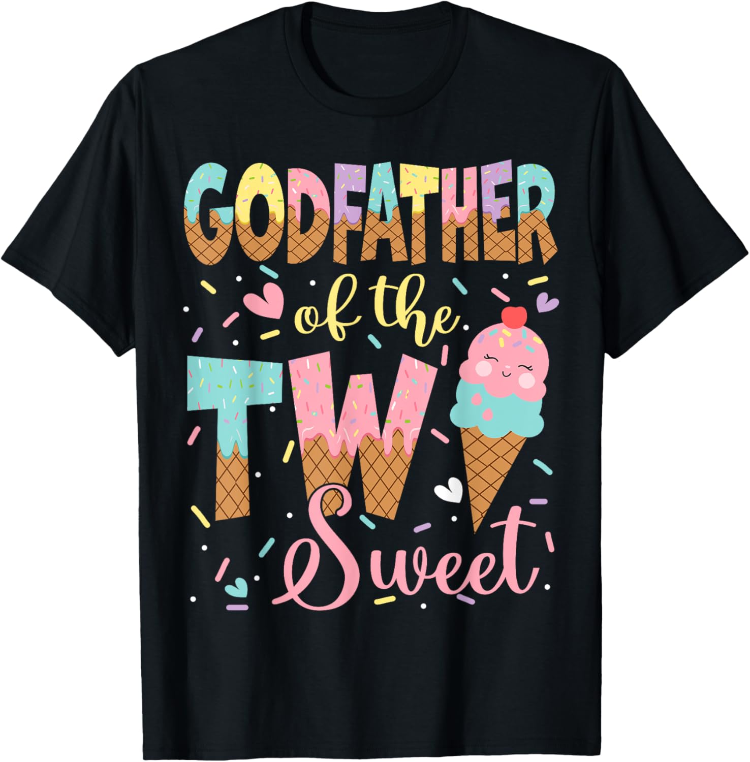 GodFather Of The Two Sweet 2Nd Birthday Girl Ice Cream T-Shirt - T-Shirt | Black