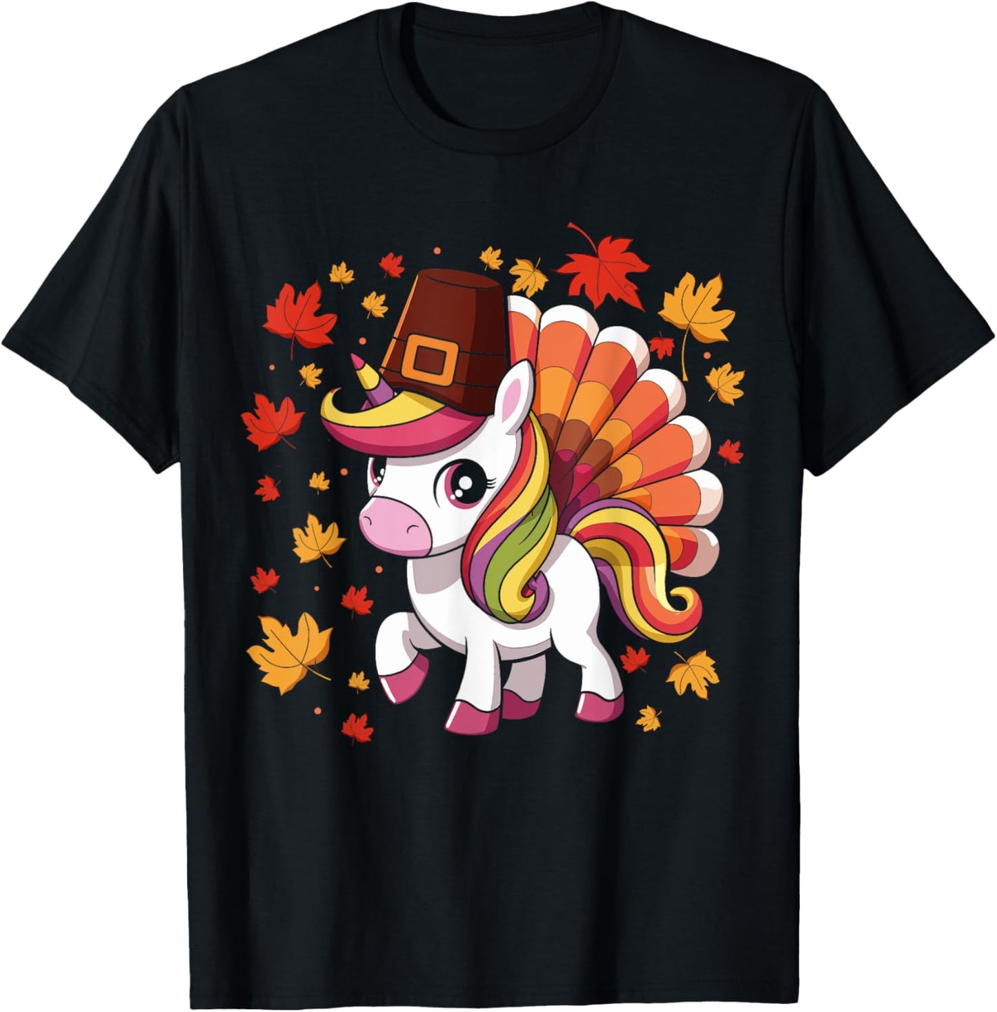Cute Unicorn Turkey Funny Thanksgiving For Girls Toddlers T-Shirt - T-Shirt | Black