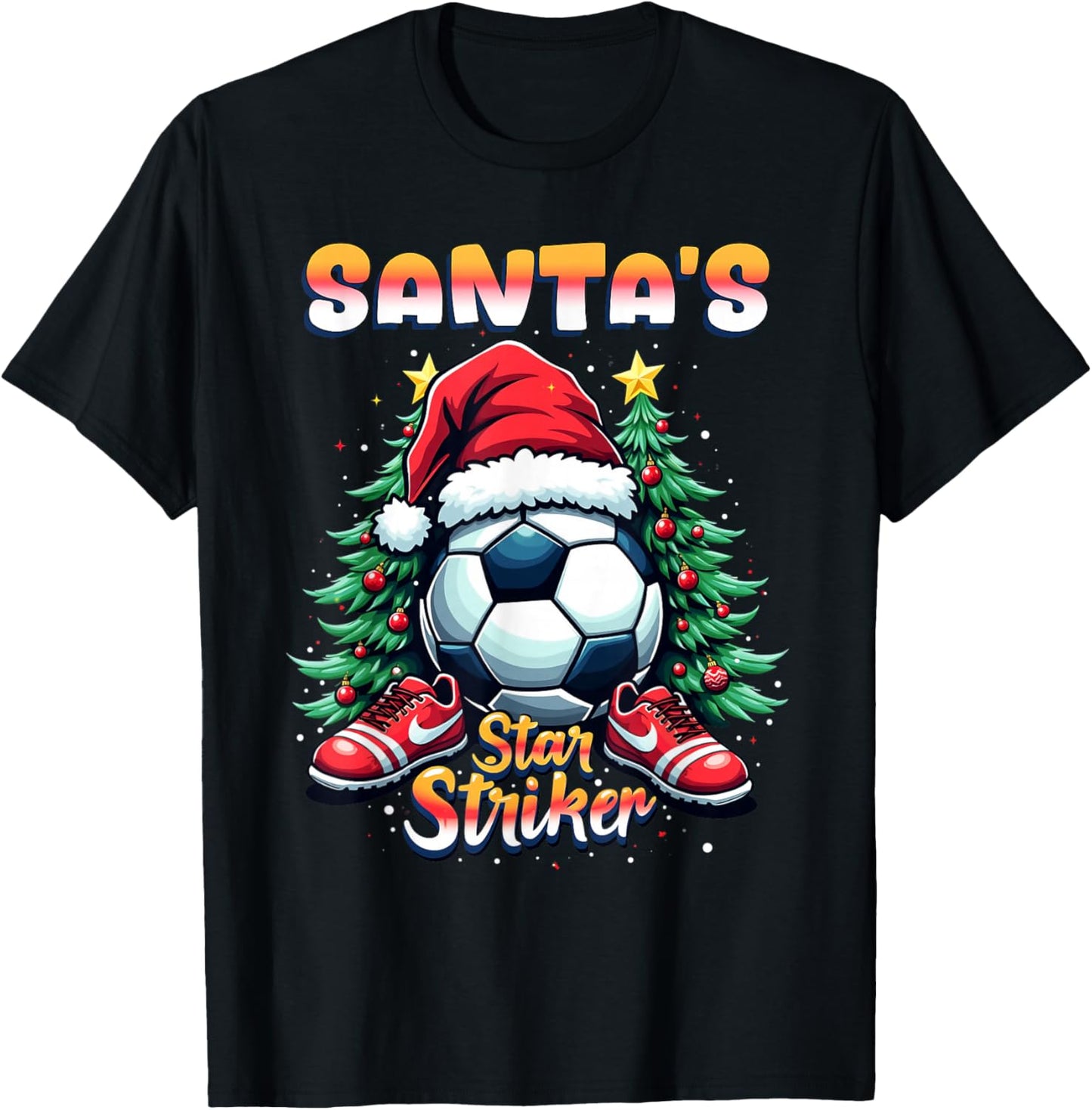 Santa's Star Striker Funny Christmas Soccer Player Boys Men T-Shirt - T-Shirt | Black