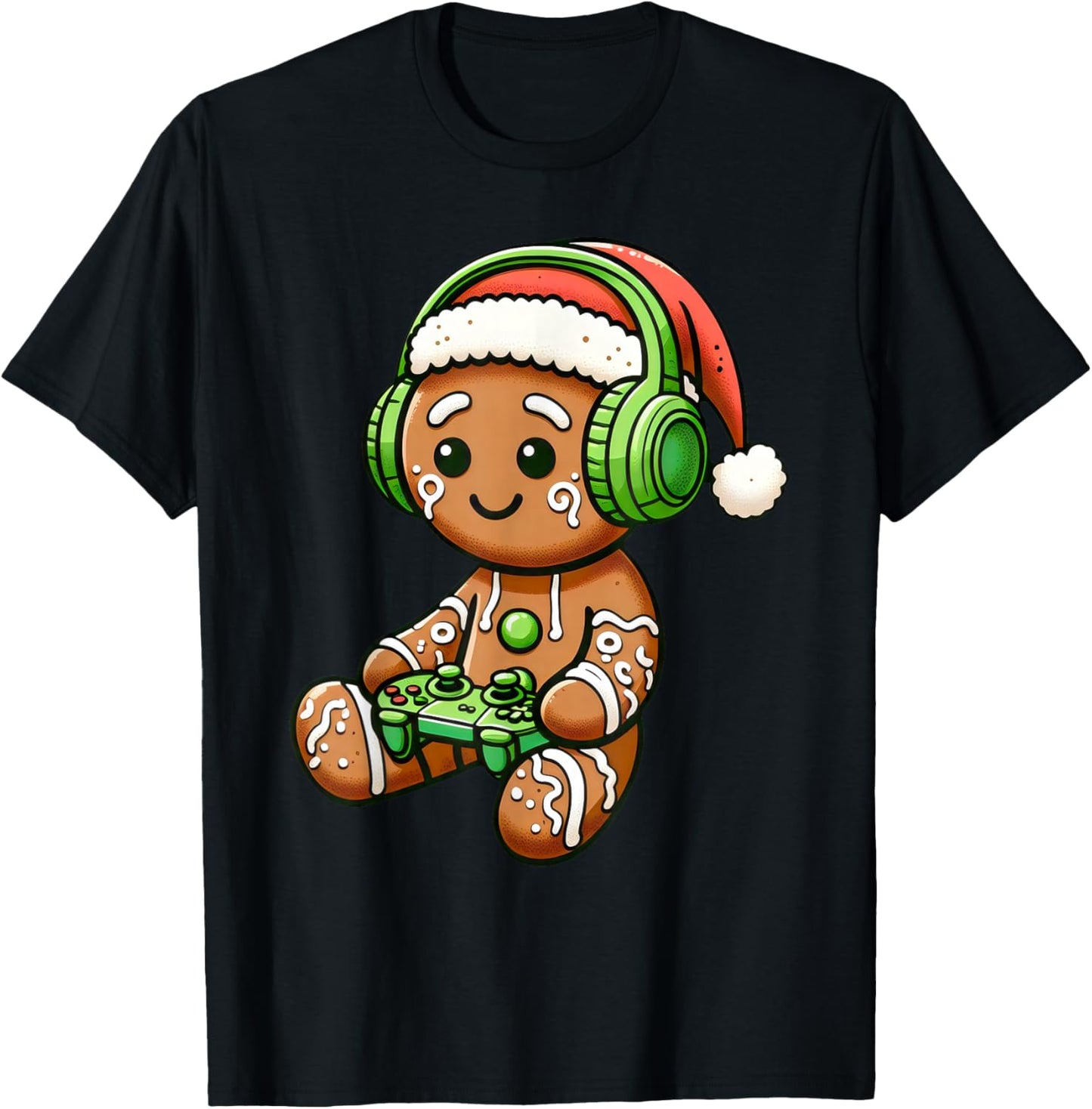 Christmas Gamer Gingerbread Santa Hat Xmas Gaming Men Boys T-Shirt - T-Shirt | Black