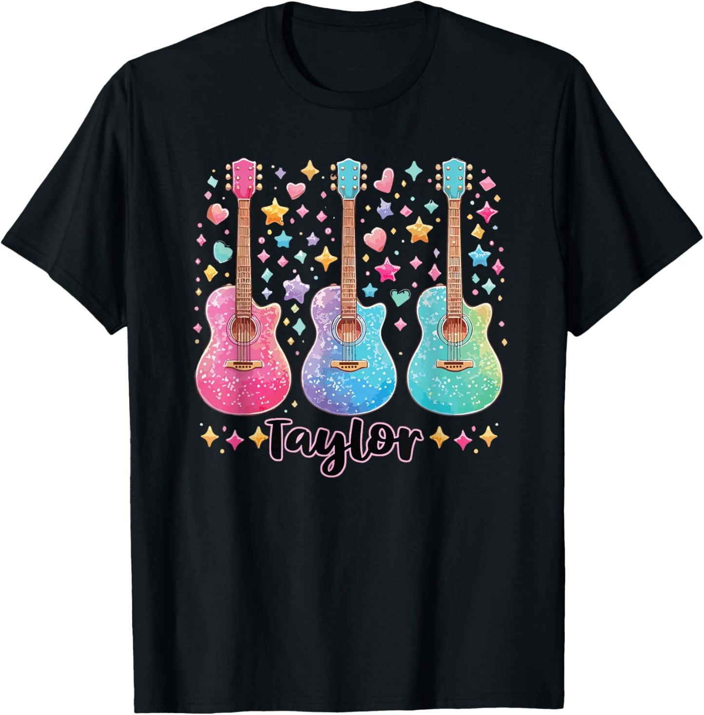 Girl Taylor First Name Personalized Groovy 80's Pink T-Shirt - T-Shirt | Black