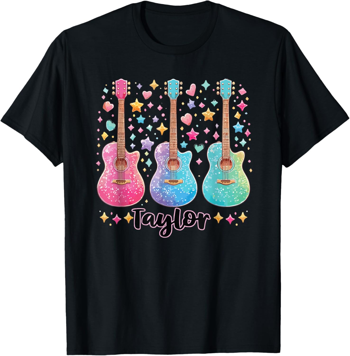 Girl Taylor First Name Personalized Groovy 80's Pink T-Shirt - T-Shirt | Black