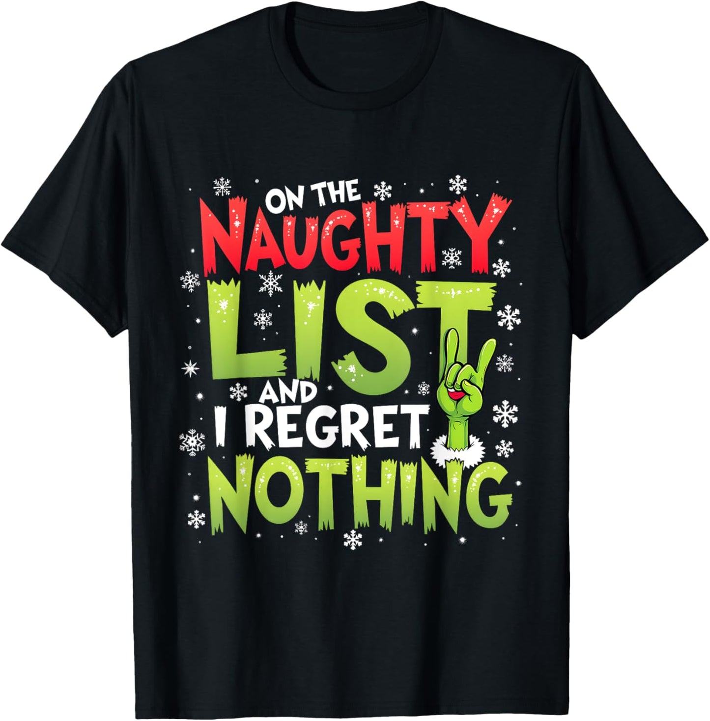 Funny Christmas On The Naughty List And I Regret Nothing T-Shirt - T-Shirt | Black
