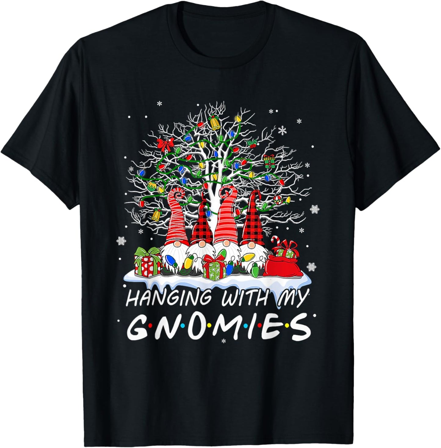 Funny Christmas Gnome Hanging With My Gnomies Xmas Men Women T-Shirt - T-Shirt | Black