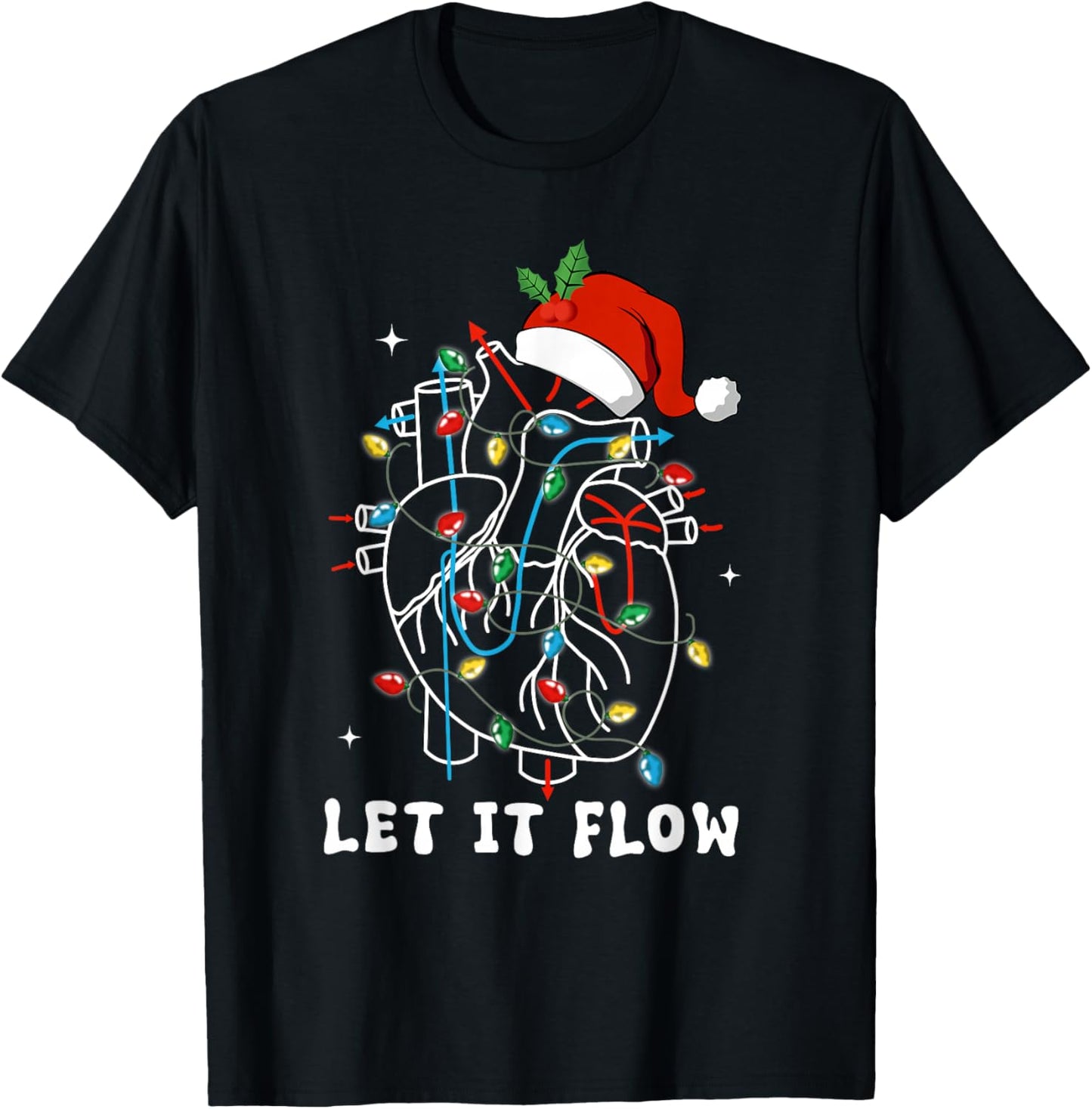Funny Let It Flow Anatomy Heart Cardiac Nurse Santa Hat Xmas T-Shirt - T-Shirt | Black