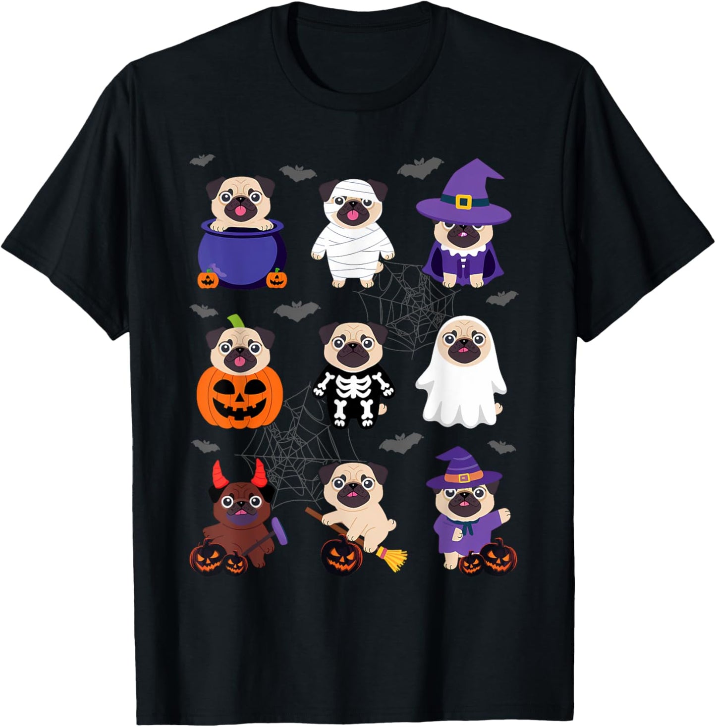 Pug Halloween Costume Spooky Ghost Pumpkin Pug Halloween T-Shirt - T-Shirt | Black