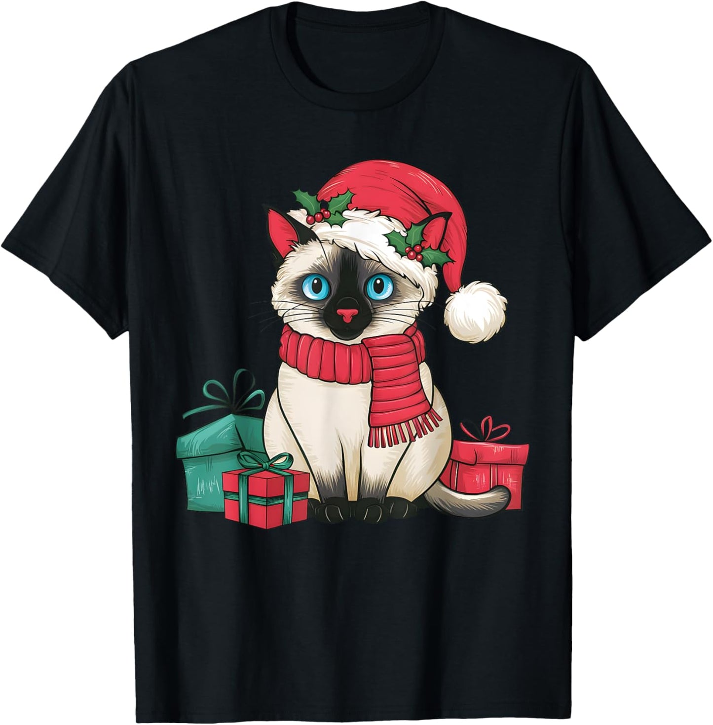 Siamese Cat Xmas Holiday Santa Siamese Cat Christmas Men Women Kids T-Shirt - T-Shirt | Black