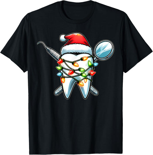 Dentist Dental Assistant Hygiene Christmas Hat Xmas T-Shirt - T-Shirt | Black