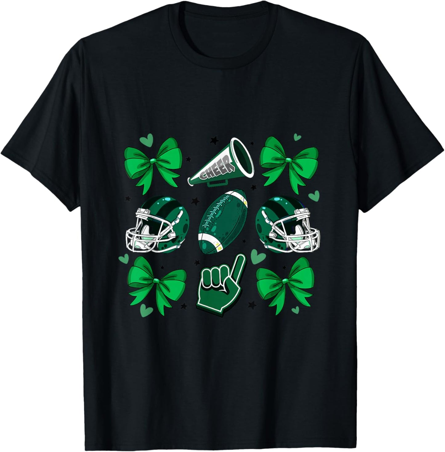Football Cheer Mom Sister Coquette Bow Game Day Green Women T-Shirt - T-Shirt | Black