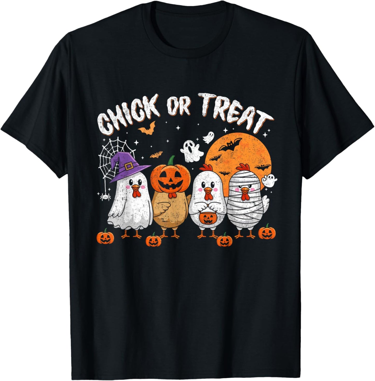 Funny Chick Or Treat Halloween Witch Spooky Chicken T-Shirt - T-Shirt | Black