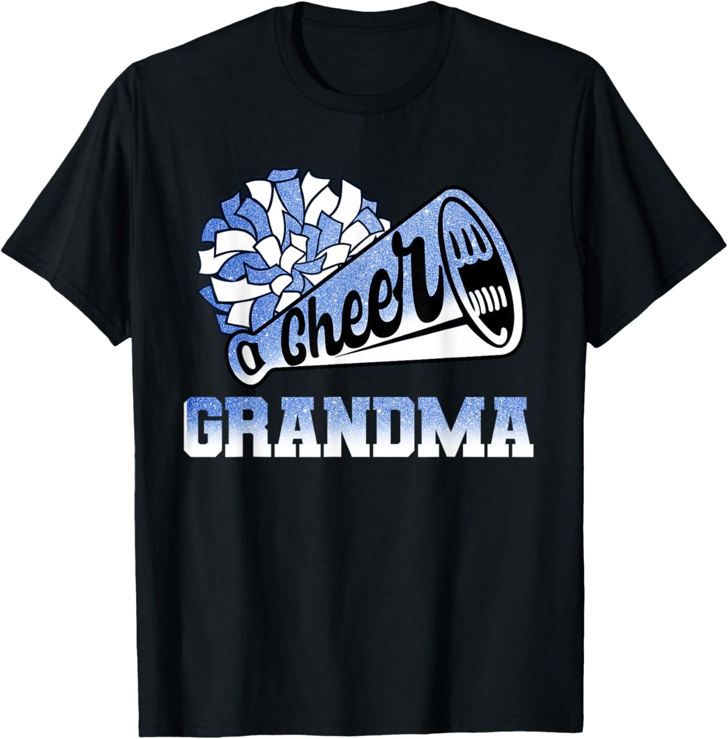 Cheer Grandma Biggest Fan Cheerleader Blue White Pom Pom T-Shirt - T-Shirt | Black