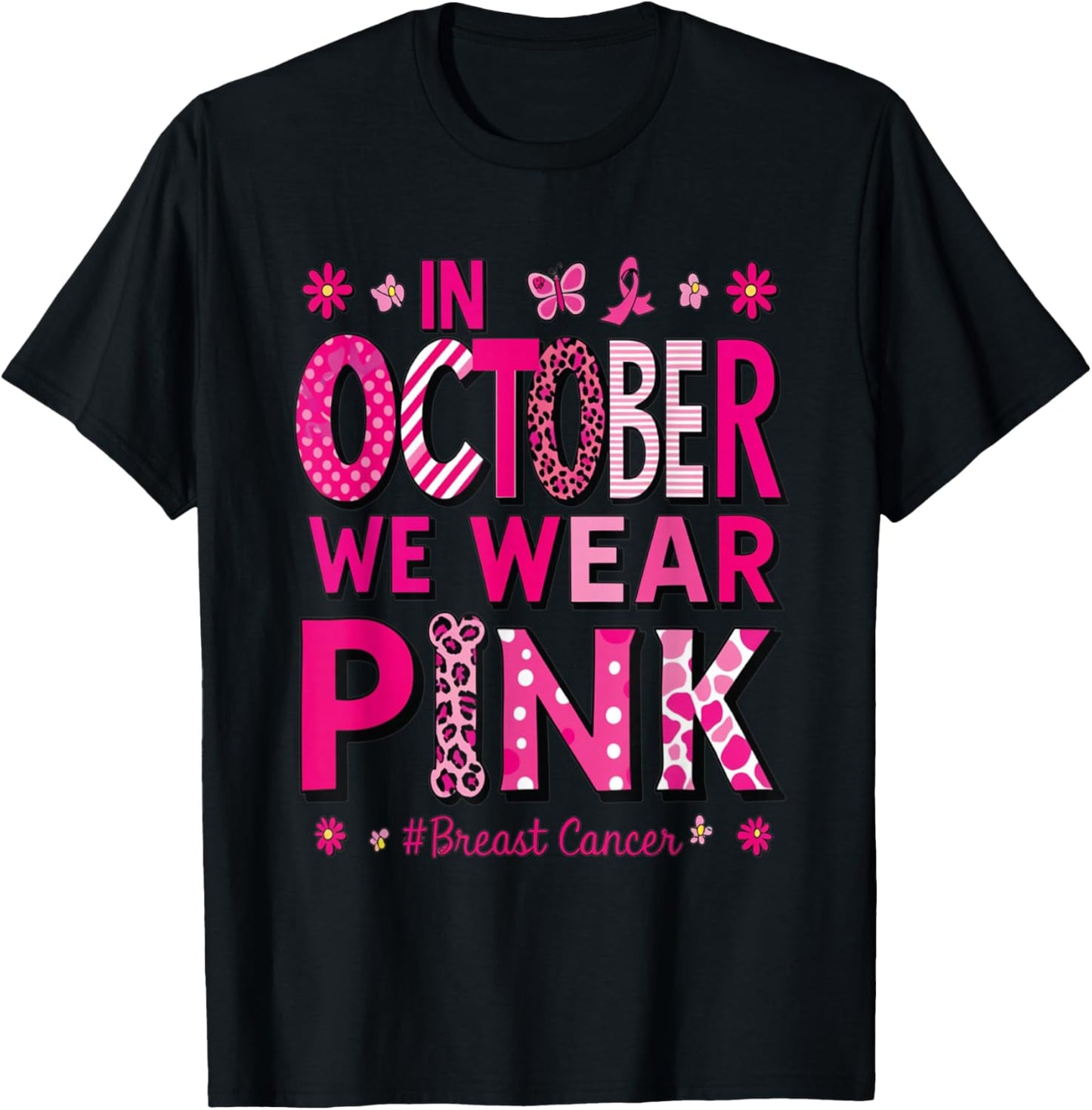 In October We Wear Pink Rainbow Breast Cancer Awareness T-Shirt - T-Shirt | Black