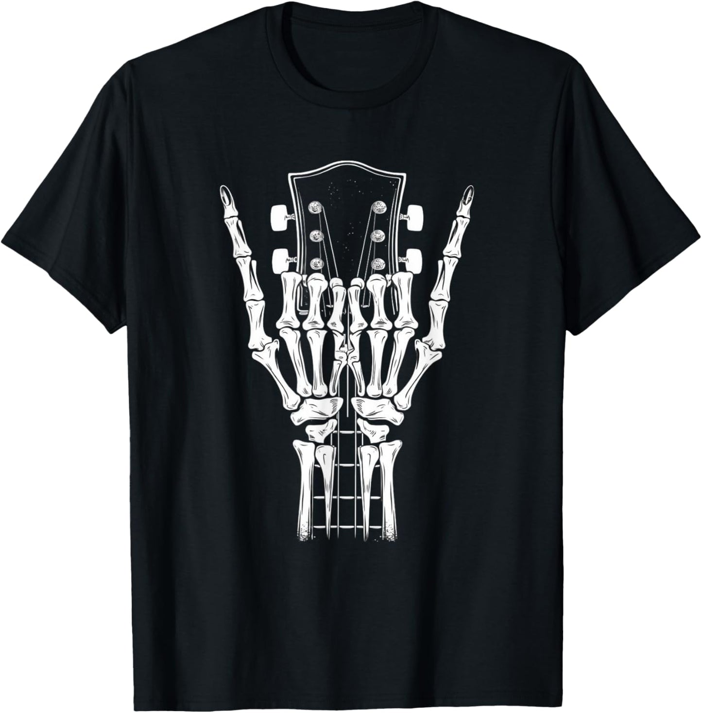 Rock Skeleton Halloween Funny Music Guitar Men Women Kids T-Shirt - T-Shirt | Black