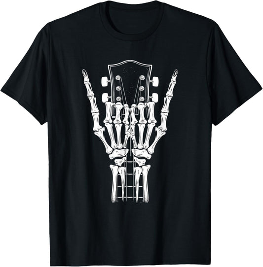 Rock Skeleton Halloween Funny Music Guitar Men Women Kids T-Shirt - T-Shirt | Black