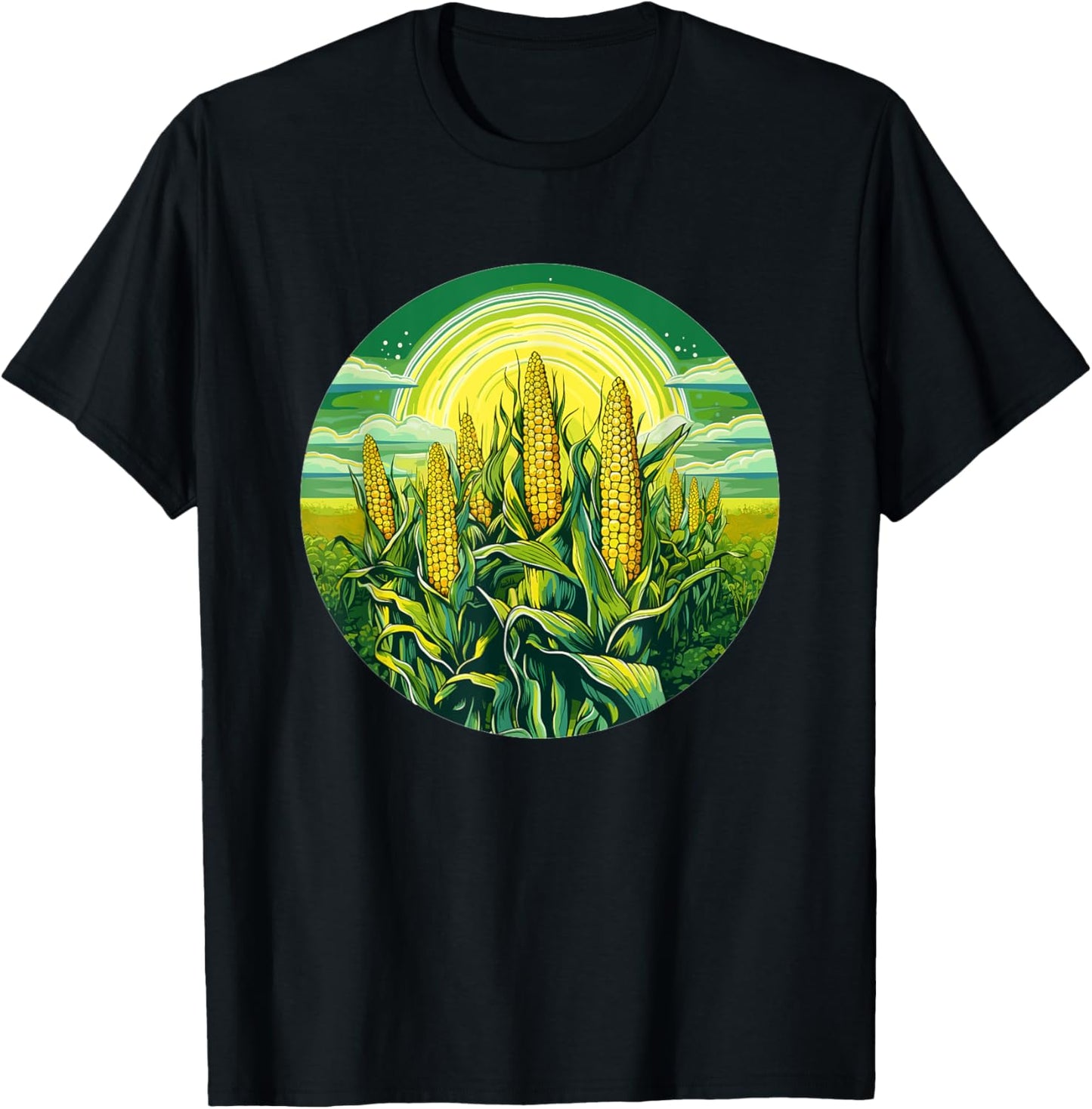 Cornfield Under Radiant Sun Nature Scene T-Shirt - T-Shirt | Black