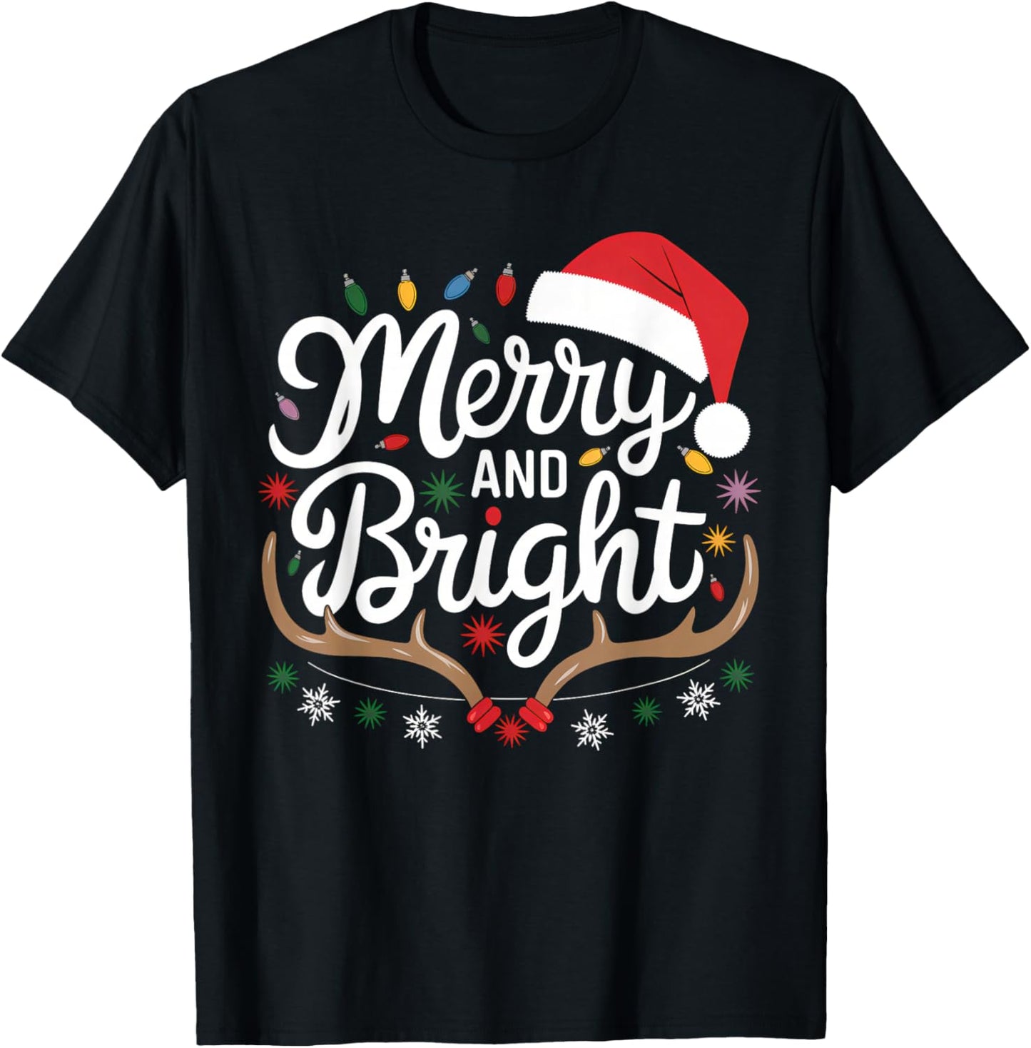 Merry And Bright Christmas Lights Xmas Women Kids T-Shirt - T-Shirt | Black