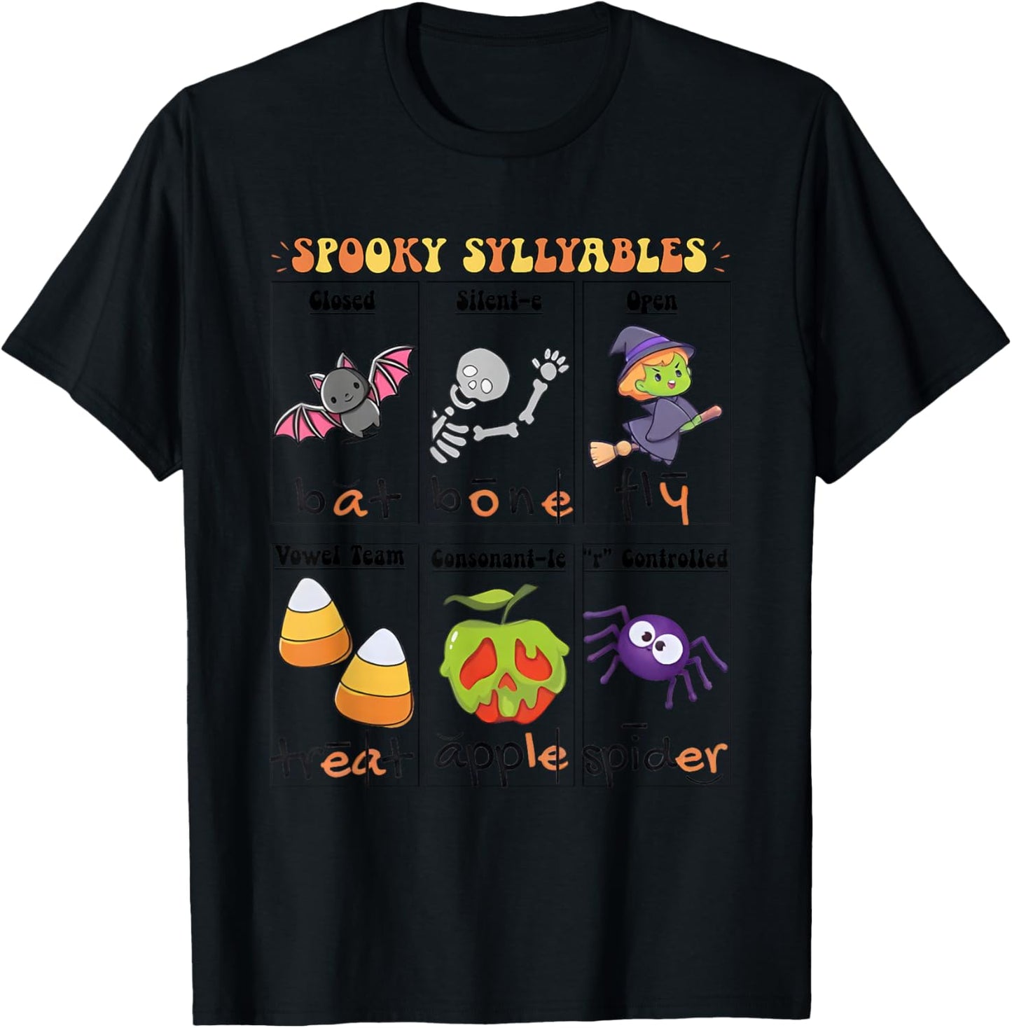 Halloween Reading Spooky Syllables Teacher T-Shirt - T-Shirt | Black