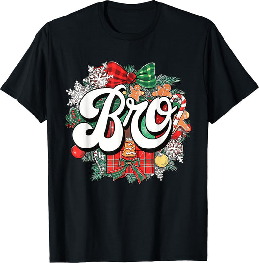 Bro Christmas Coquette Bow Mistletoe Family Matching Xmas T-Shirt - T-Shirt | Black