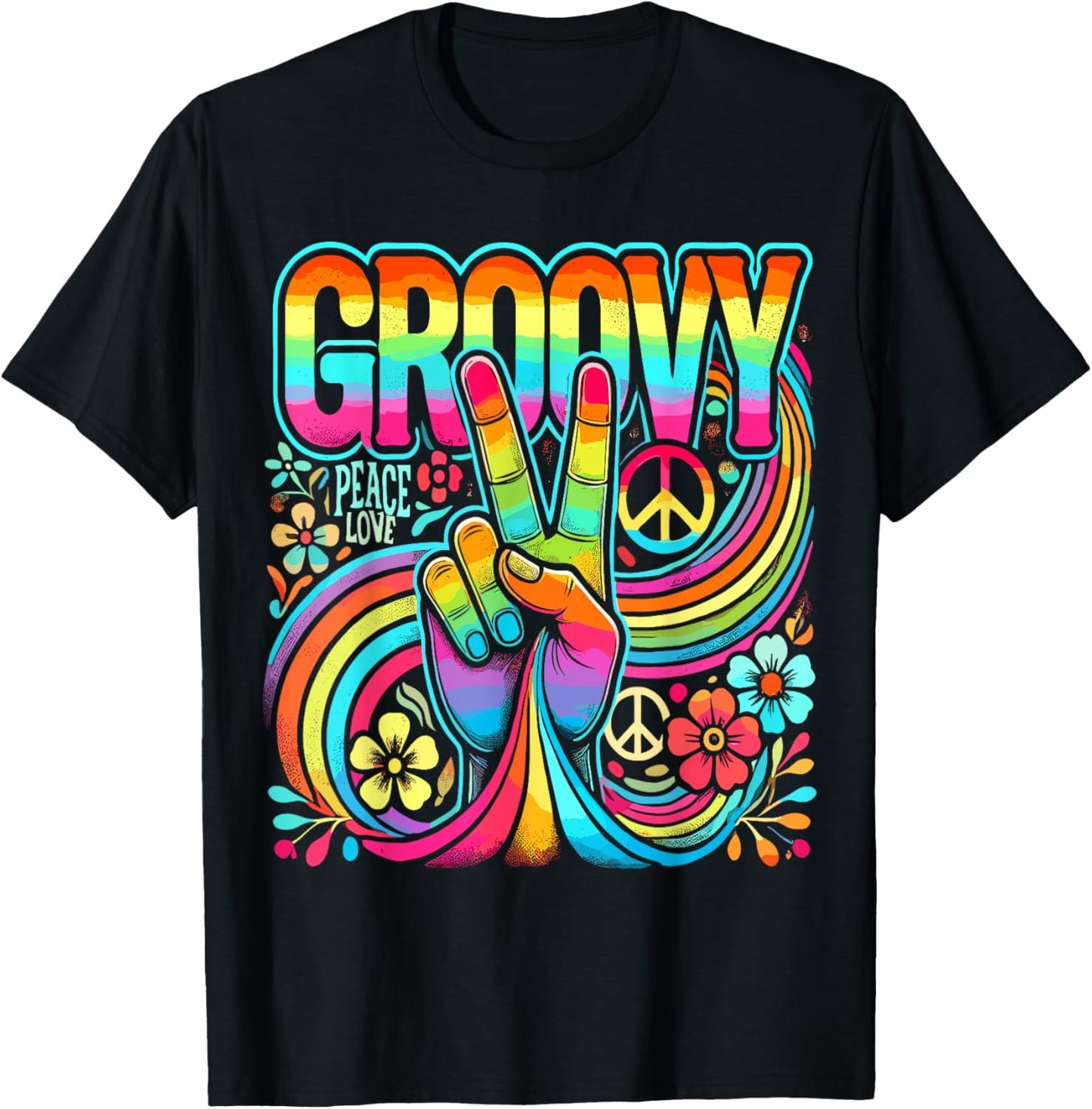 Tie Dye Peace Sign Hippie Love Groovy - -Adult, Small, Black, Short Sleeve, Classic Fit, , All Seasons T-Shirt - T-Shirt | Black