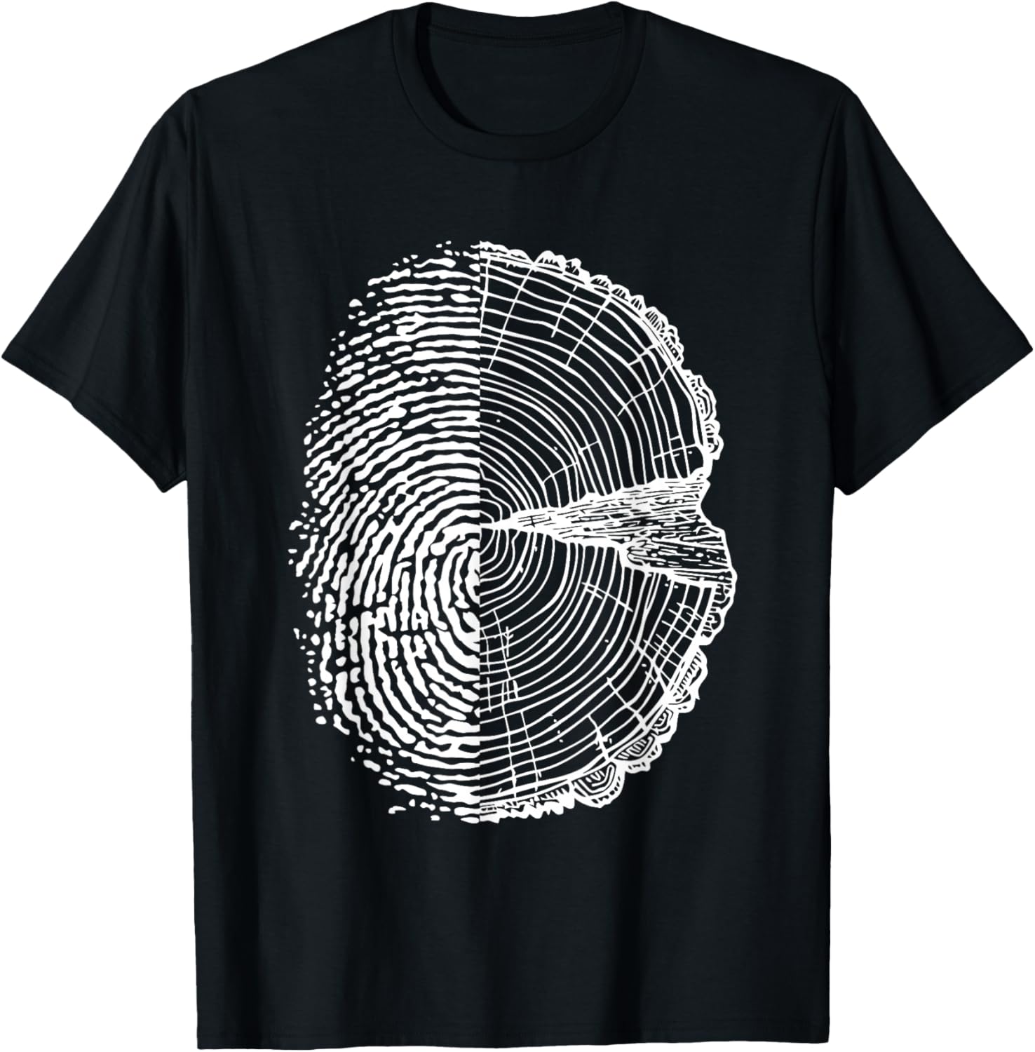 Nature Lovers - Fingerprint and Tree Year Rings T-Shirt - T-Shirt | Black