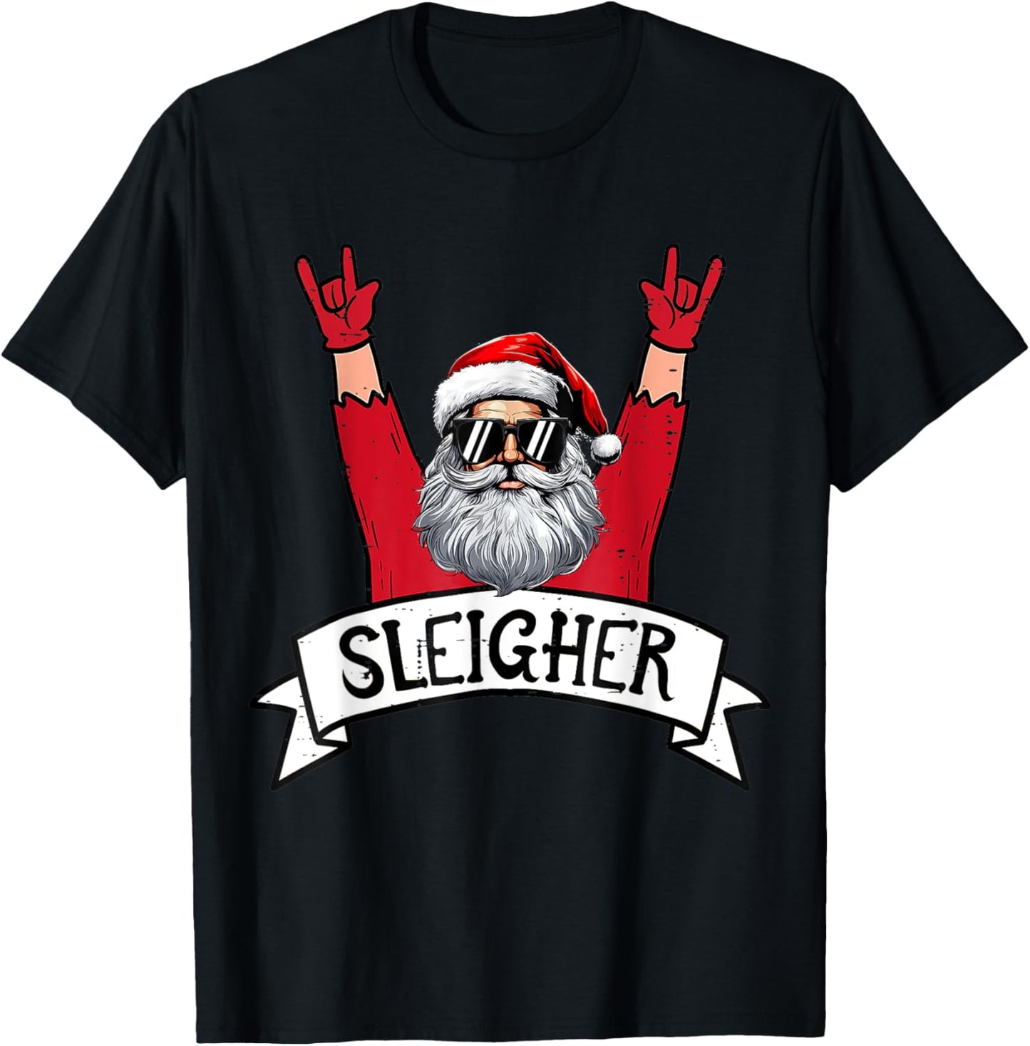 Christmas Sleigher Santa Rock Xmas Rocker Men Women Kids Boy T-Shirt - T-Shirt | Black