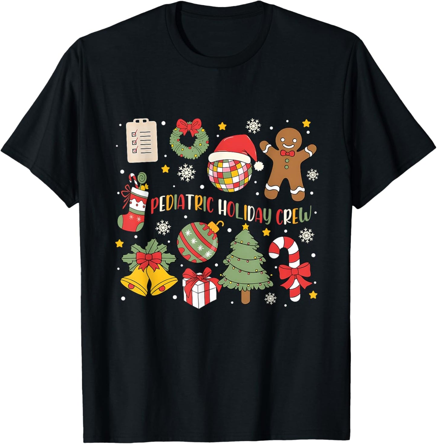 Nurse Nursing Pediatric Crew Holiday Christmas Retro Groovy T-Shirt - T-Shirt | Black