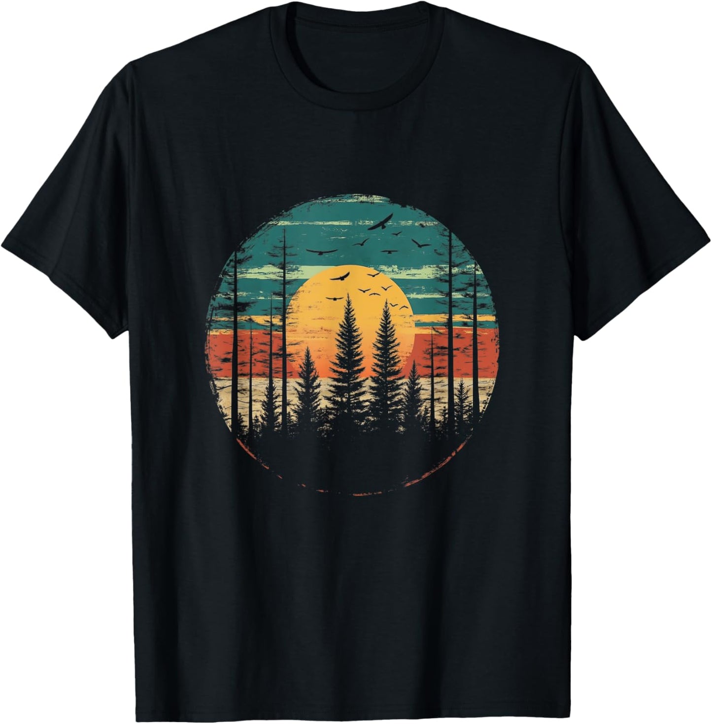 Retro Forest Trees Outdoors Nature Women Men Vintage Graphic T-Shirt - T-Shirt | Black