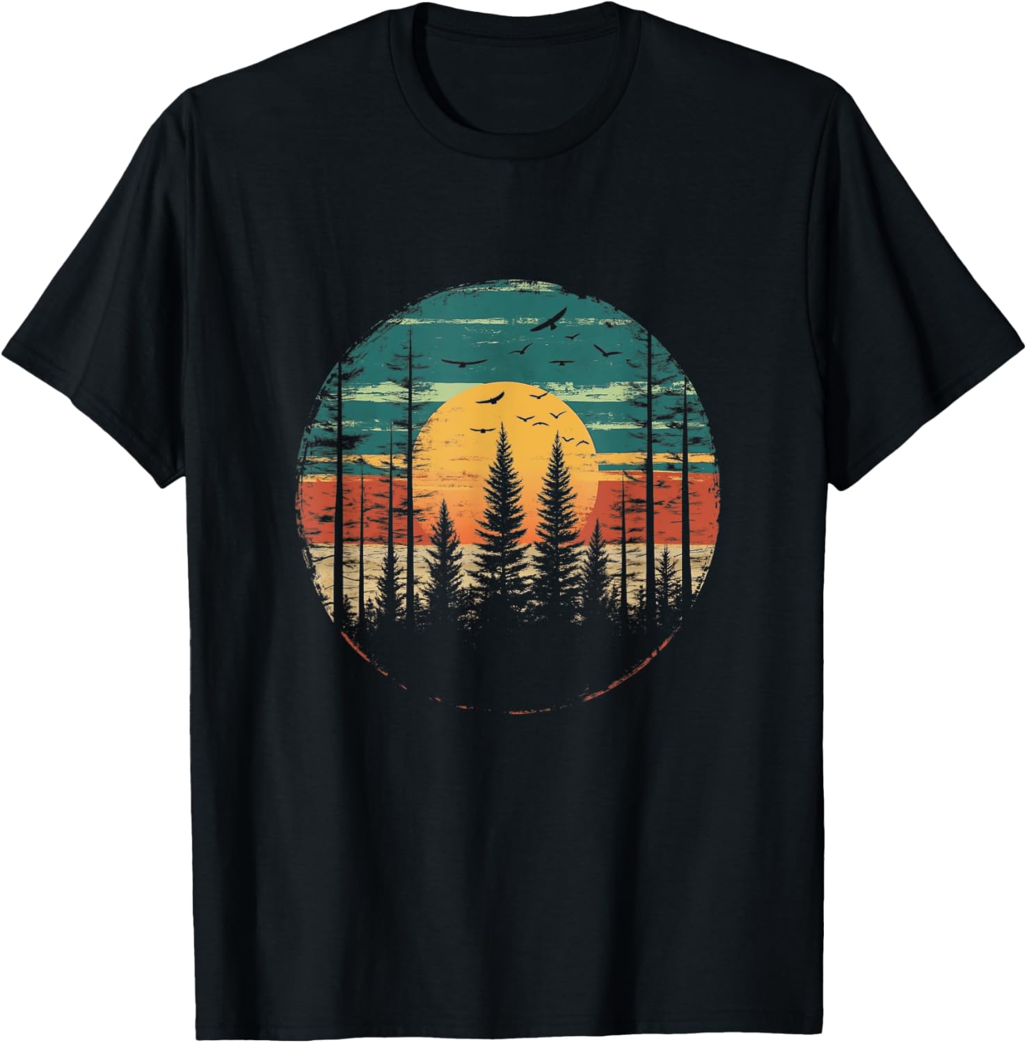 Retro Forest Trees Outdoors Nature Women Men Vintage Graphic T-Shirt - T-Shirt | Black