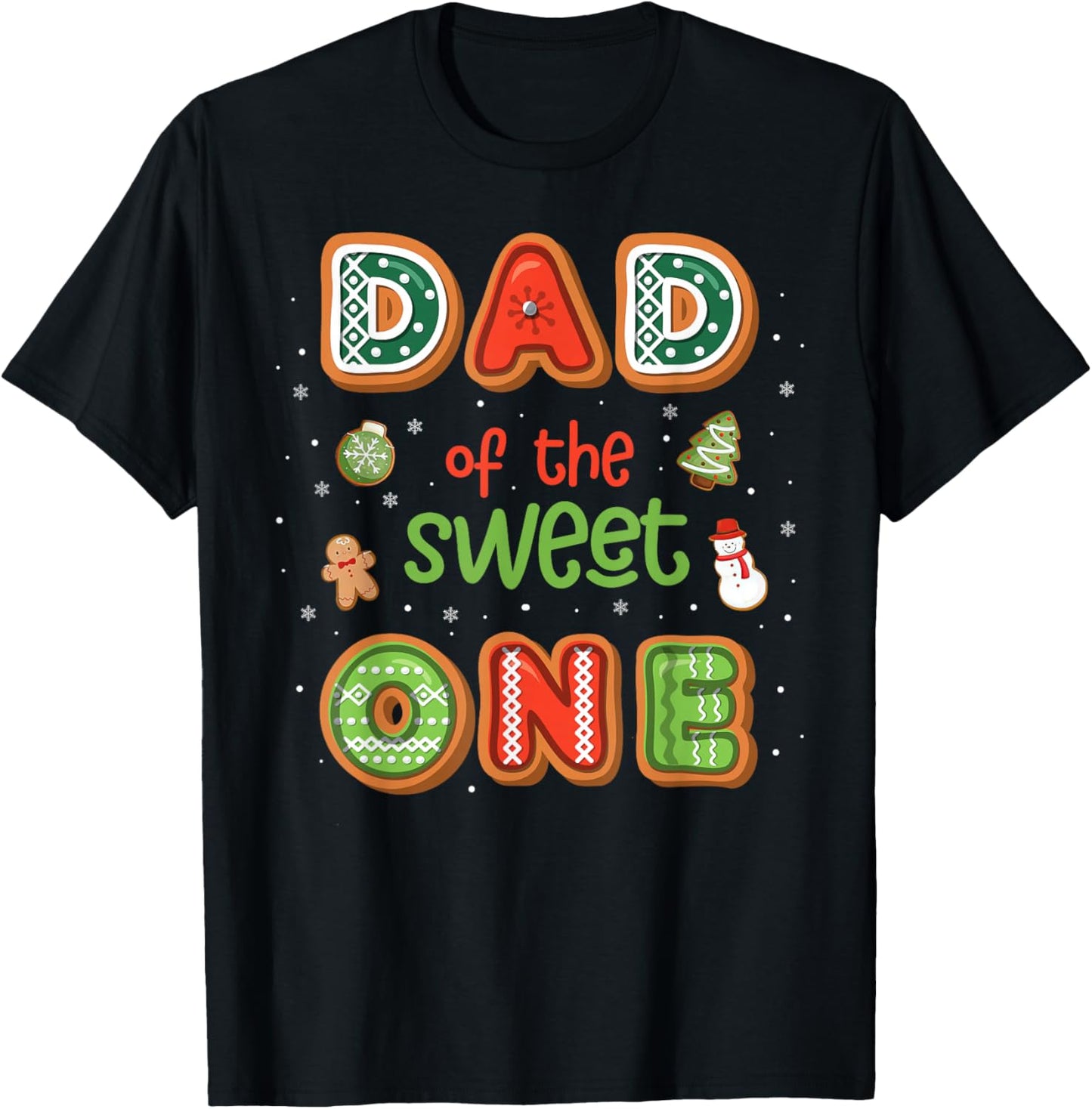 Dad Of The Sweet One Christmas Gingerbread 1st Birthday T-Shirt - T-Shirt | Black