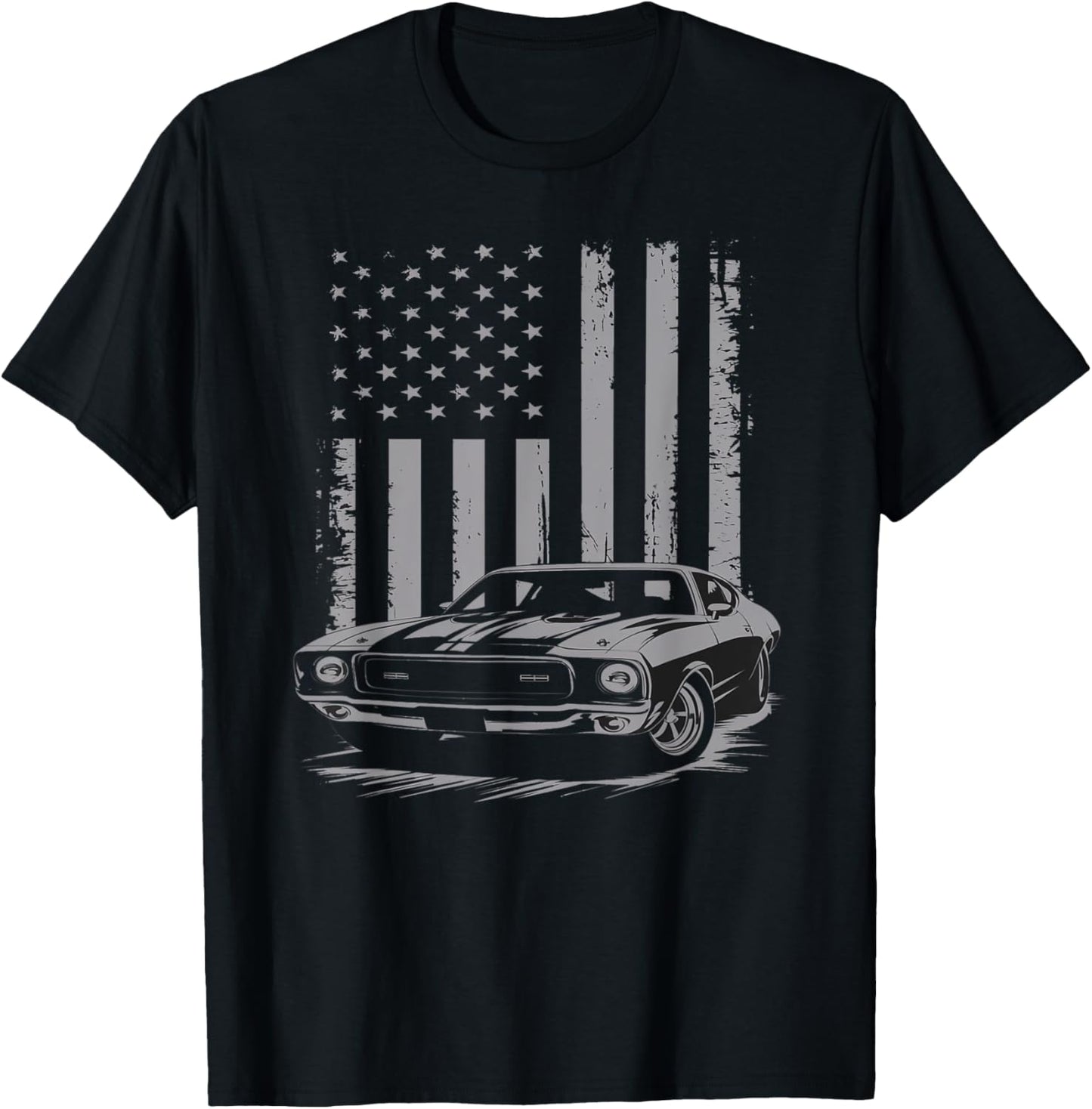 Vintage American USA Flag Muscle Car Enthusiast Fan Men Guy T-Shirt - T-Shirt | Black
