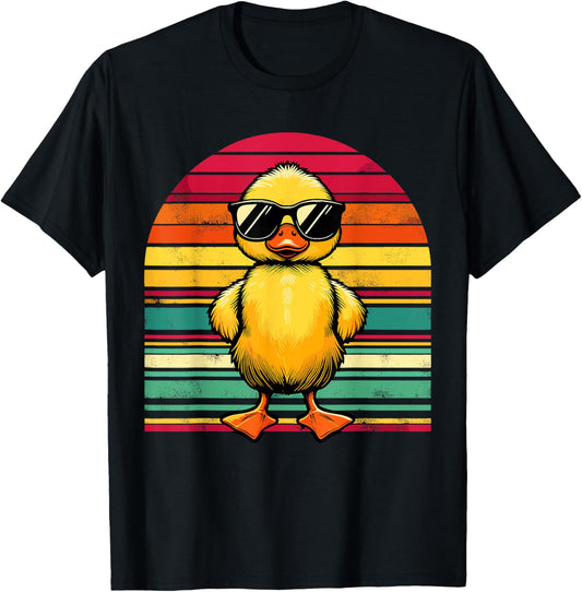 Retro Yellow Duck in Sunglasses Funny Duck T-Shirt - T-Shirt | Black