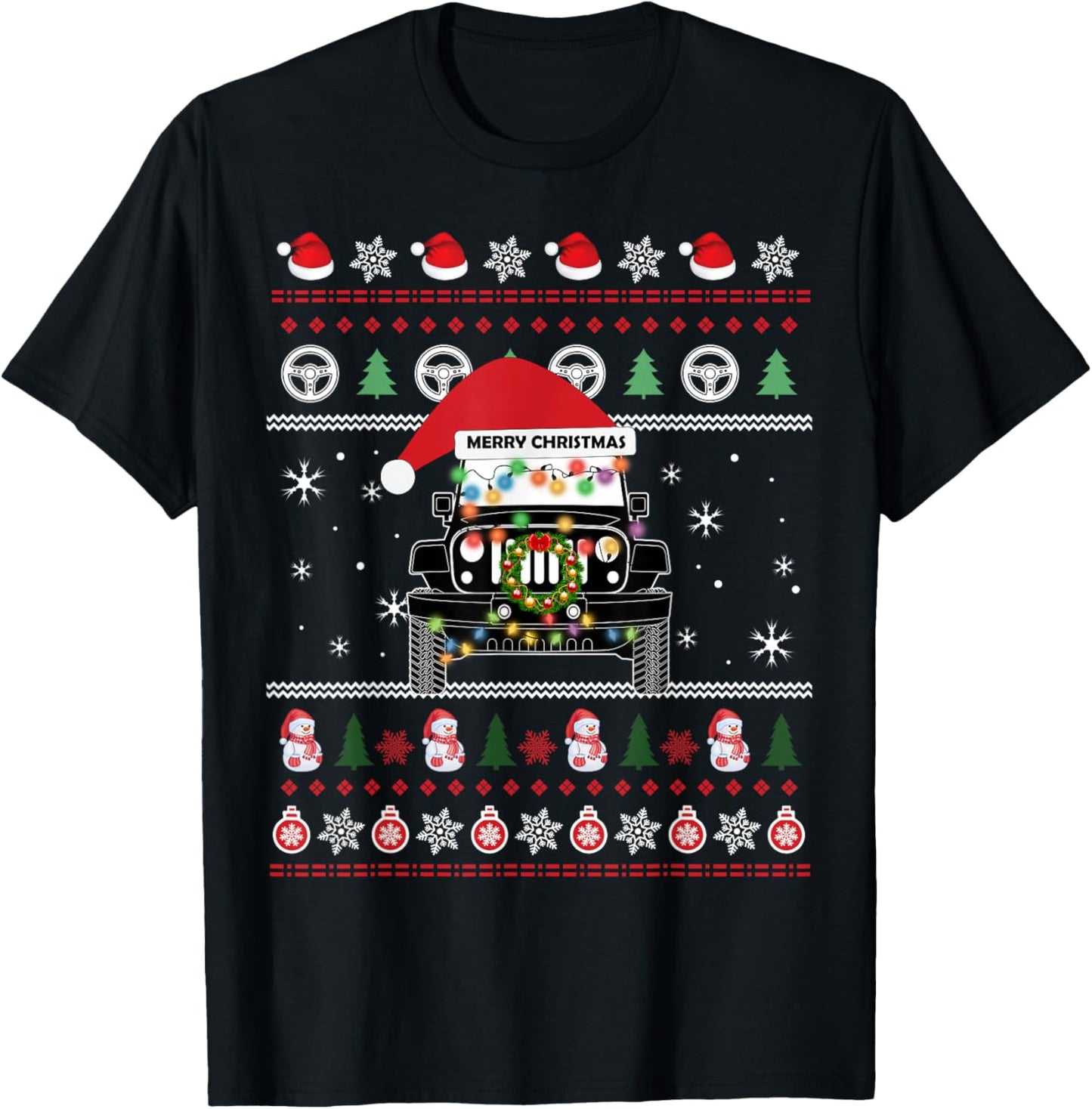 Merry Jeepmas Ugly Light Christmas T-Shirt - T-Shirt | Black