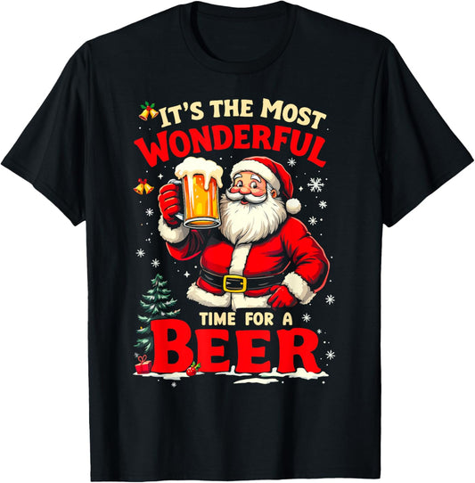 It's the Most Wonderful Time for a Beer Santa Christmas T-Shirt - T-Shirt | Black