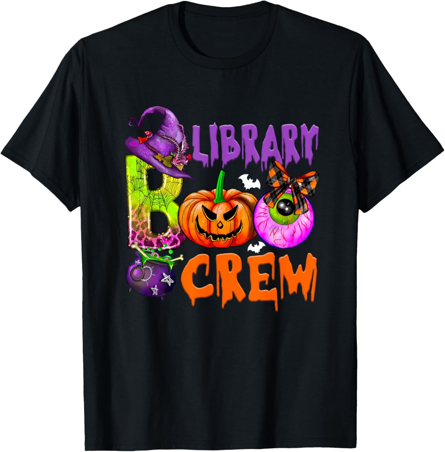 Library Boo Crew School Librarian Halloween Library Book T-Shirt - T-Shirt | Black
