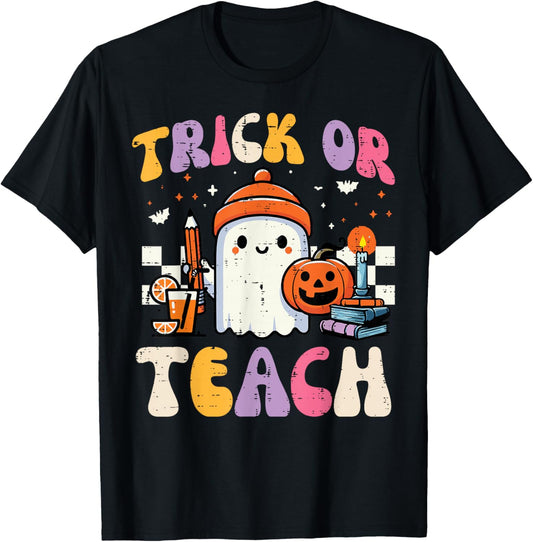 Trick Or Teach Ghost Teacher School Halloween Men Women T-Shirt - T-Shirt | Black