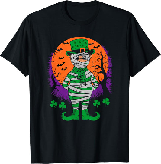 Halloween Leprechaun St Patrick's Day Mummy Spooky Irish Fun T-Shirt - T-Shirt | Black