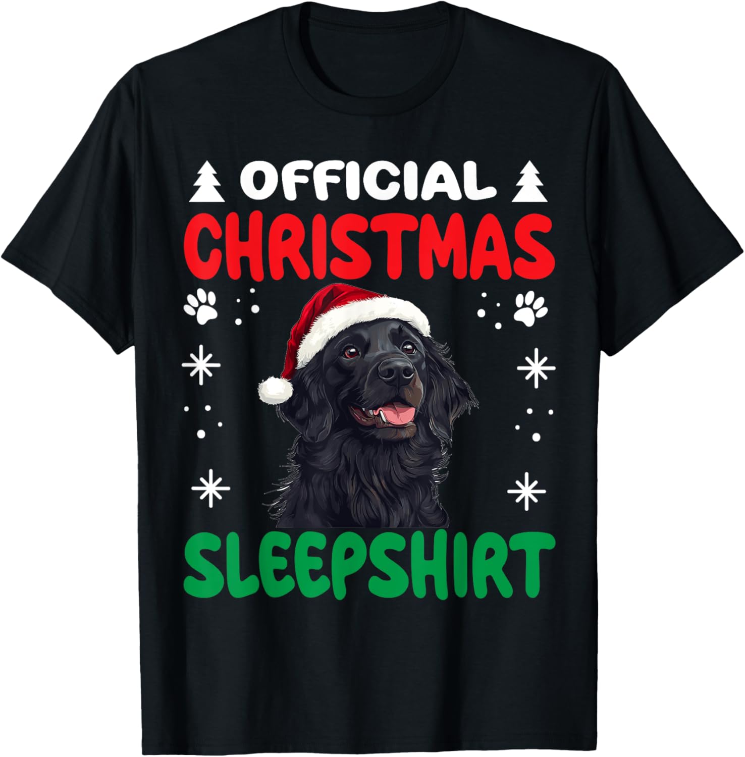 Flat-Coated Retriever Dog Christmas Pajama Official Women Kids T-Shirt - T-Shirt | Black