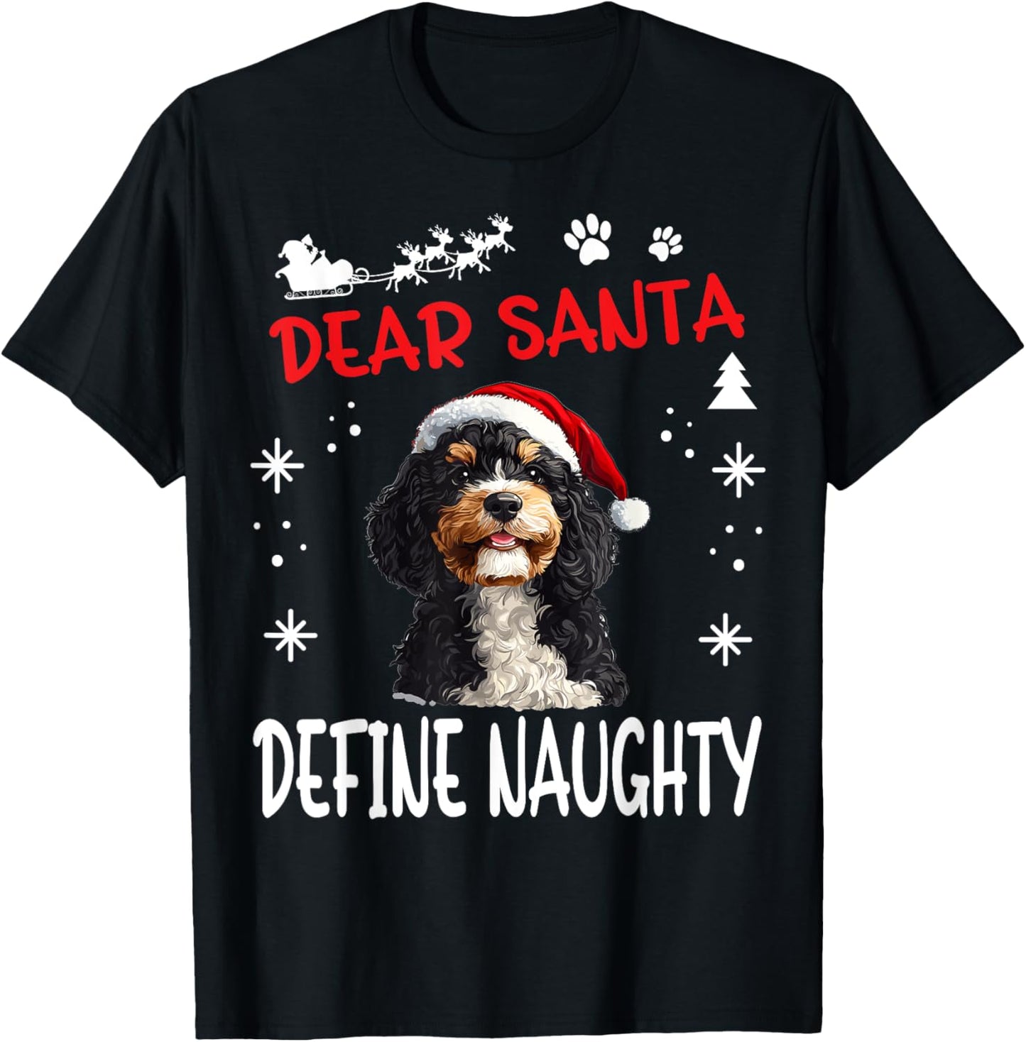 Cute Bernedoodle Dog Christmas Dear Santa Define Naughty T-Shirt - T-Shirt | Black
